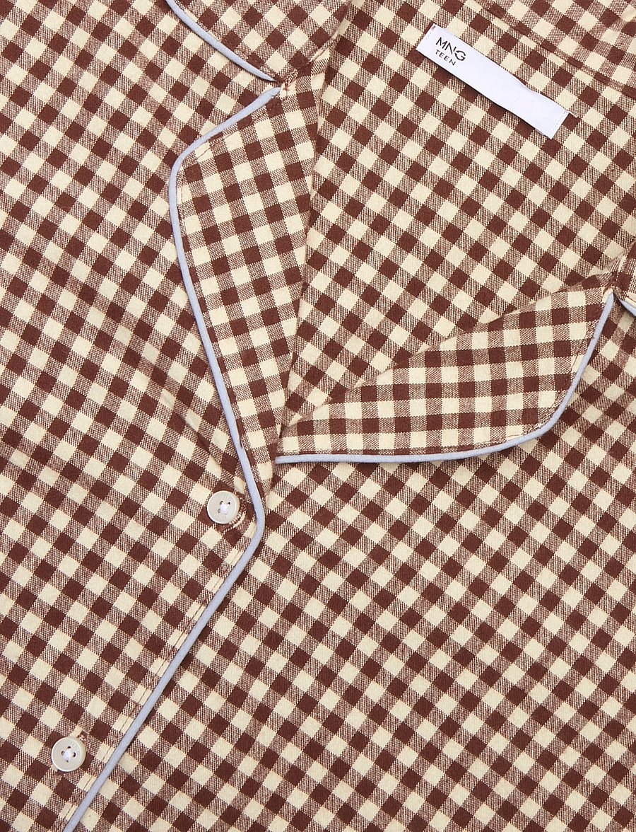Mango Teen - Gingham-check cotton pyjamas - pyjamassæt - brown - 4