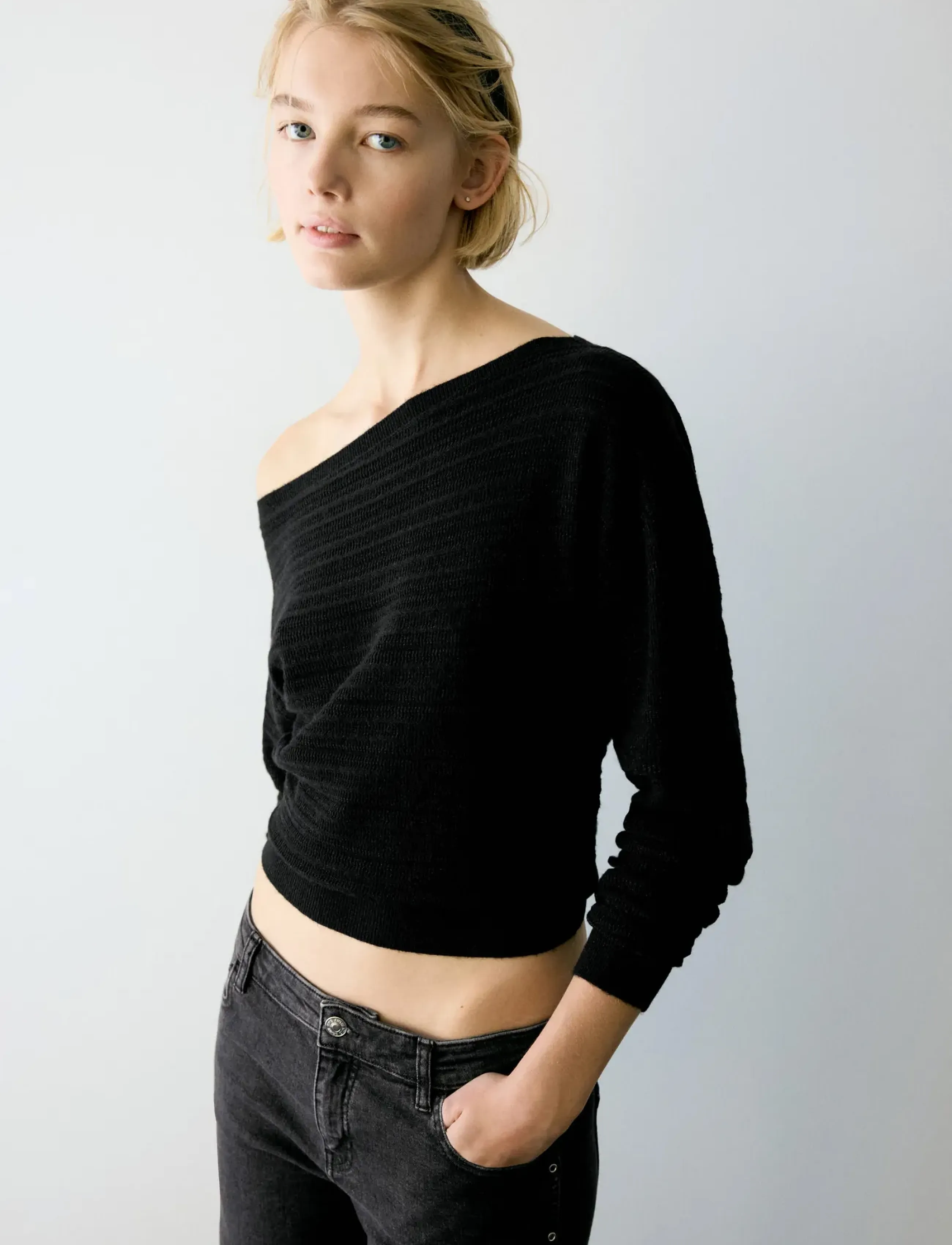 Mango Teen Asymmetrical lurex jumper - Trøjer - BLACK / black