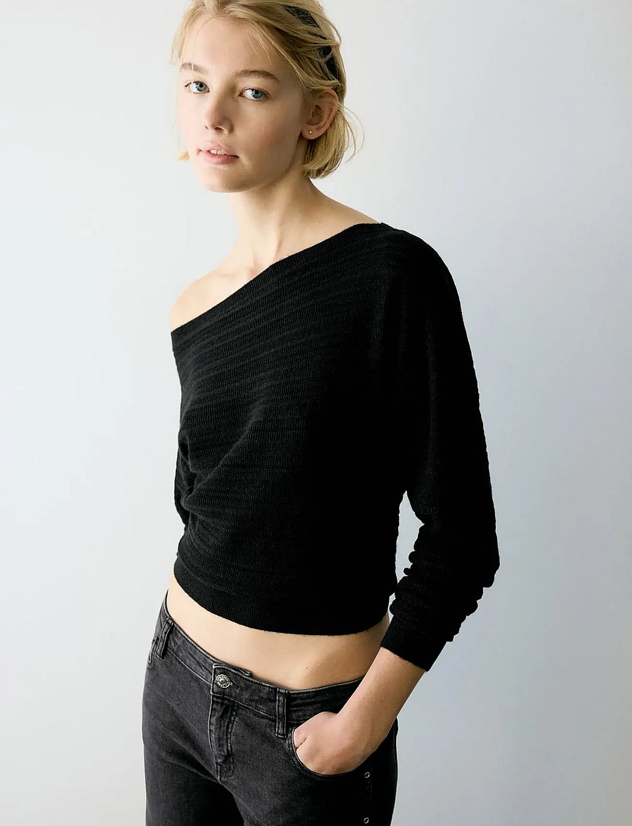 Mango Teen - Asymmetrical lurex jumper - trøjer - black - 0