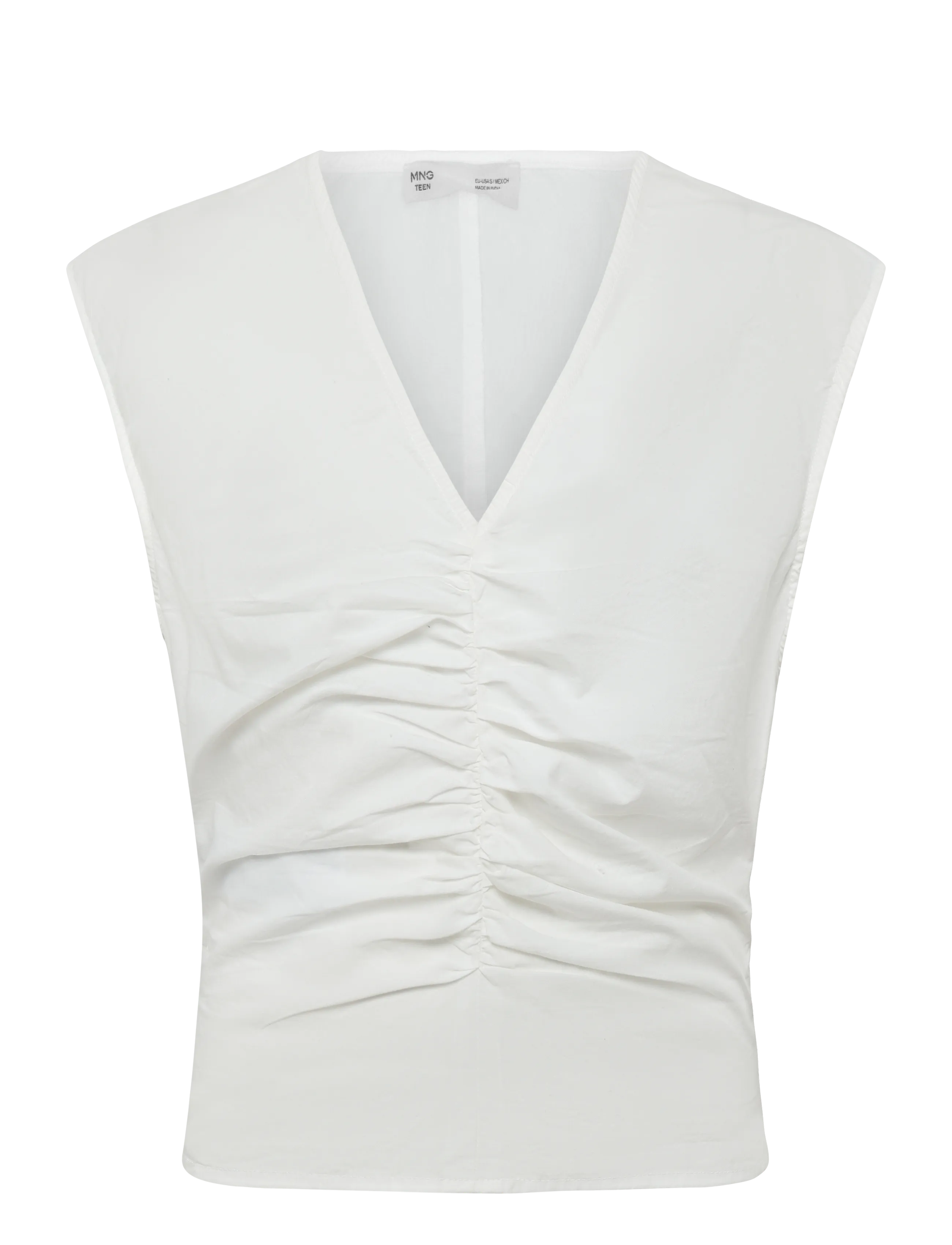 Mango Teen Gathered 100% cotton top - Tøj - NATURAL WHITE / white