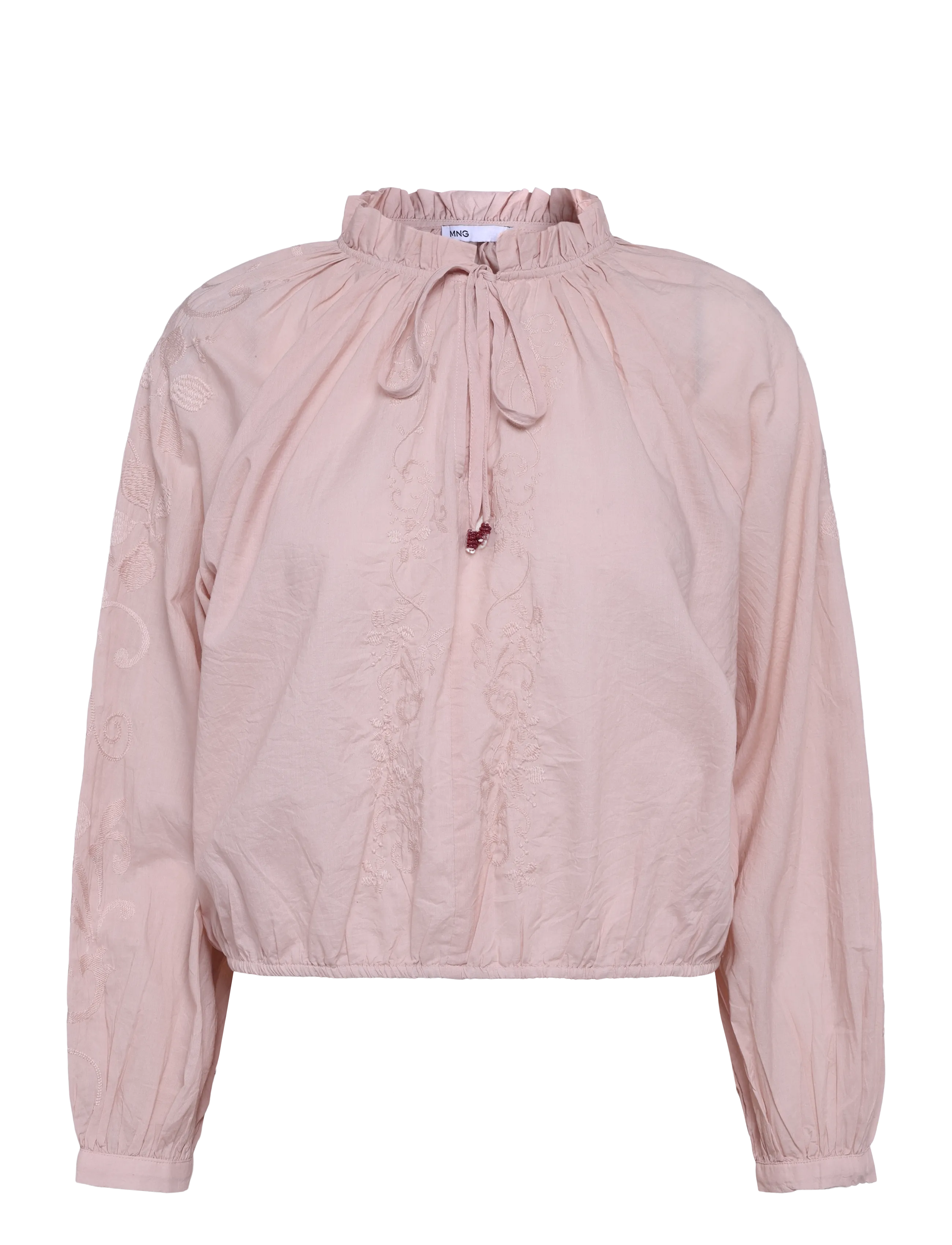 Mango Teen Puff-sleeve blouse with embroidery - Blusar & Tunikor - LT-PASTEL PINK / pink/rose