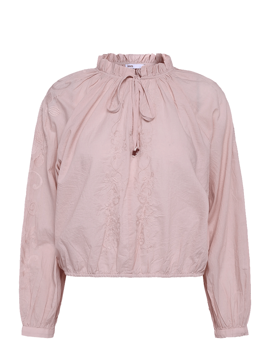 Mango Teen - Puff-sleeve blouse with embroidery - blusar & tunikor - lt-pastel pink - 0