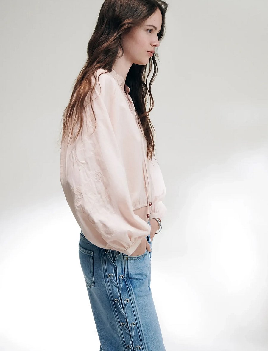 Mango Teen - Puff-sleeve blouse with embroidery - bluser & tunikaer - lt-pastel pink - 0