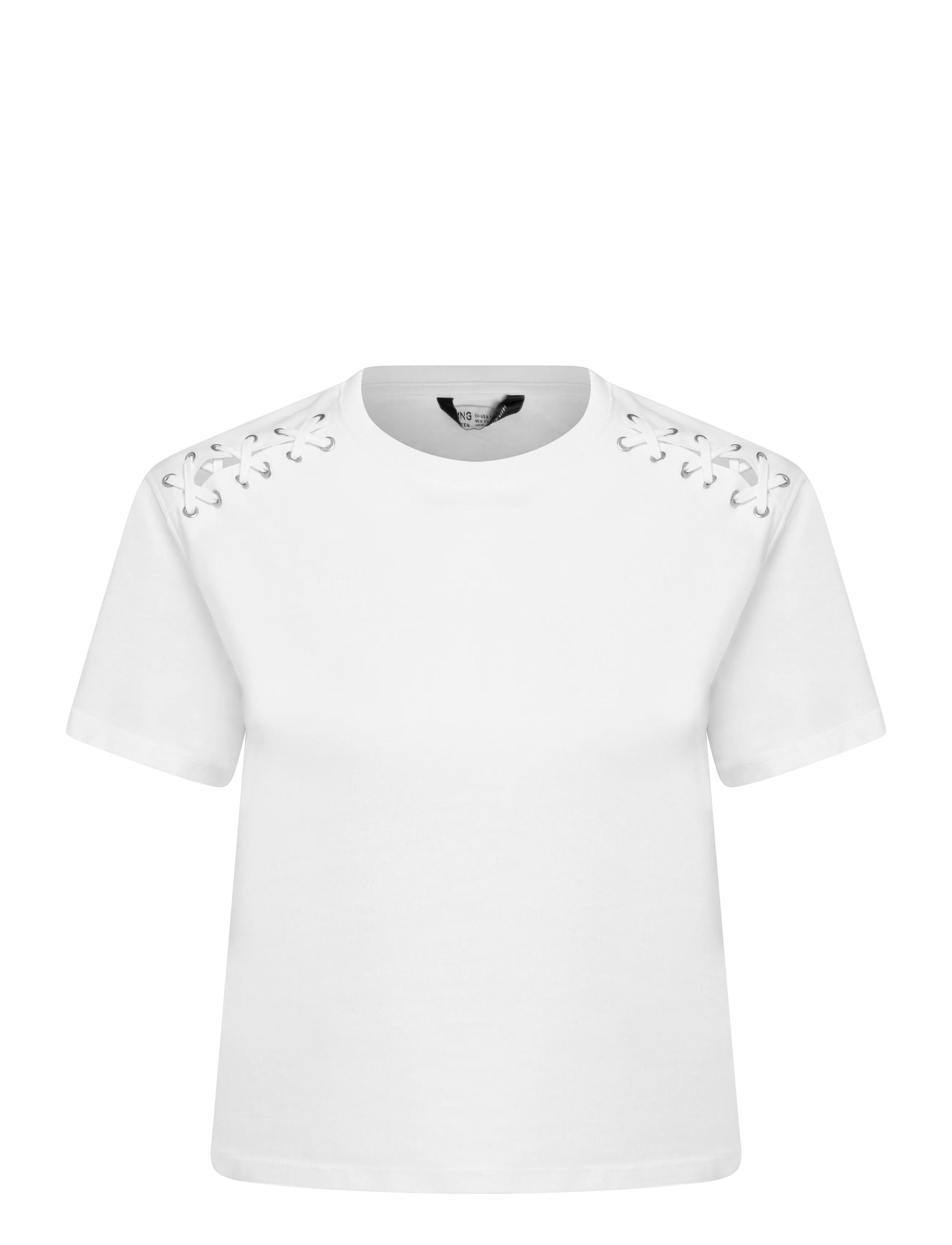 Mango Teen Fitted T-shirt with crisscross lacing - Kortærmede T-shirts - NATURAL WHITE / white