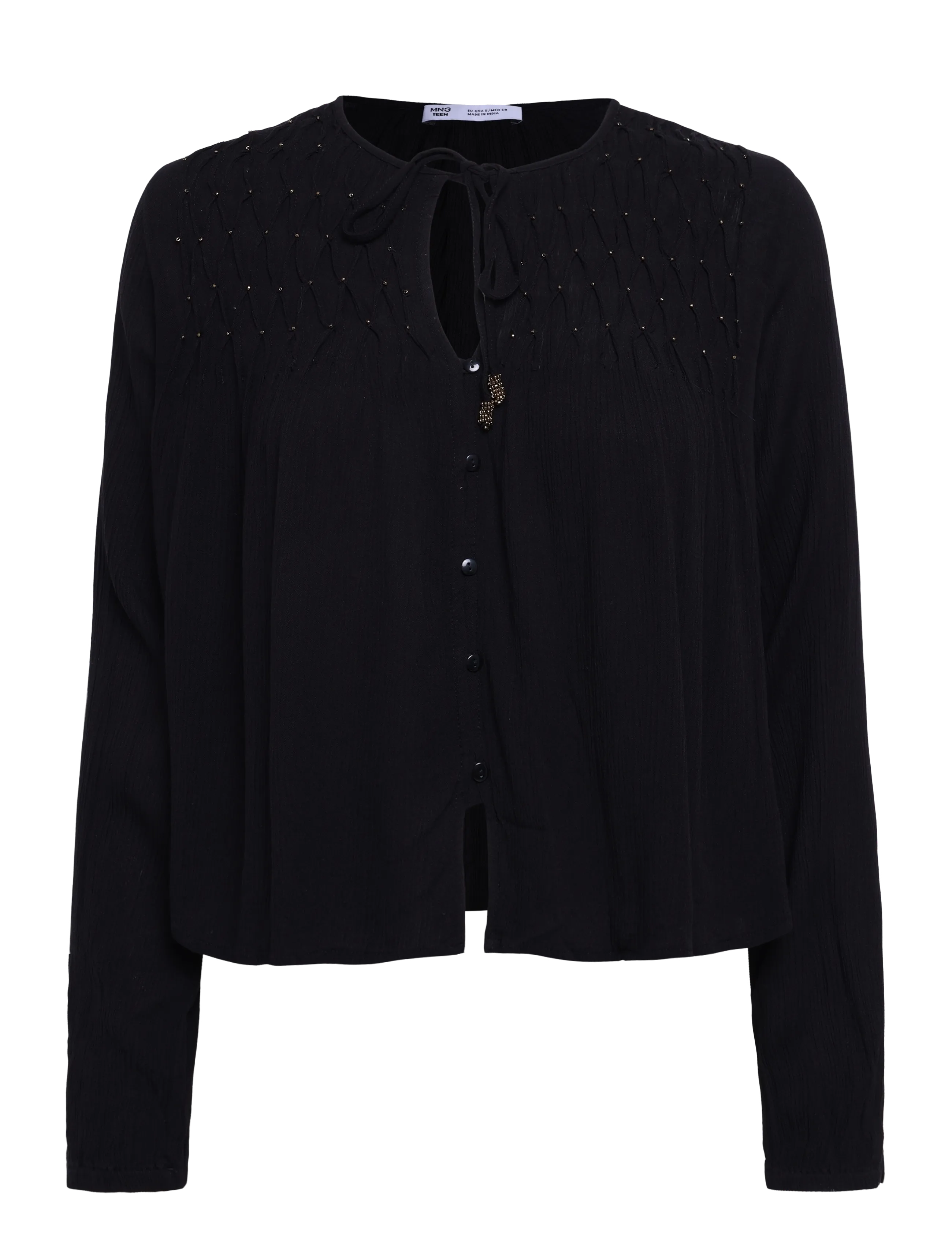 Mango Teen Fluid blouse with metallic details - Blusar & Tunikor - BLACK / black