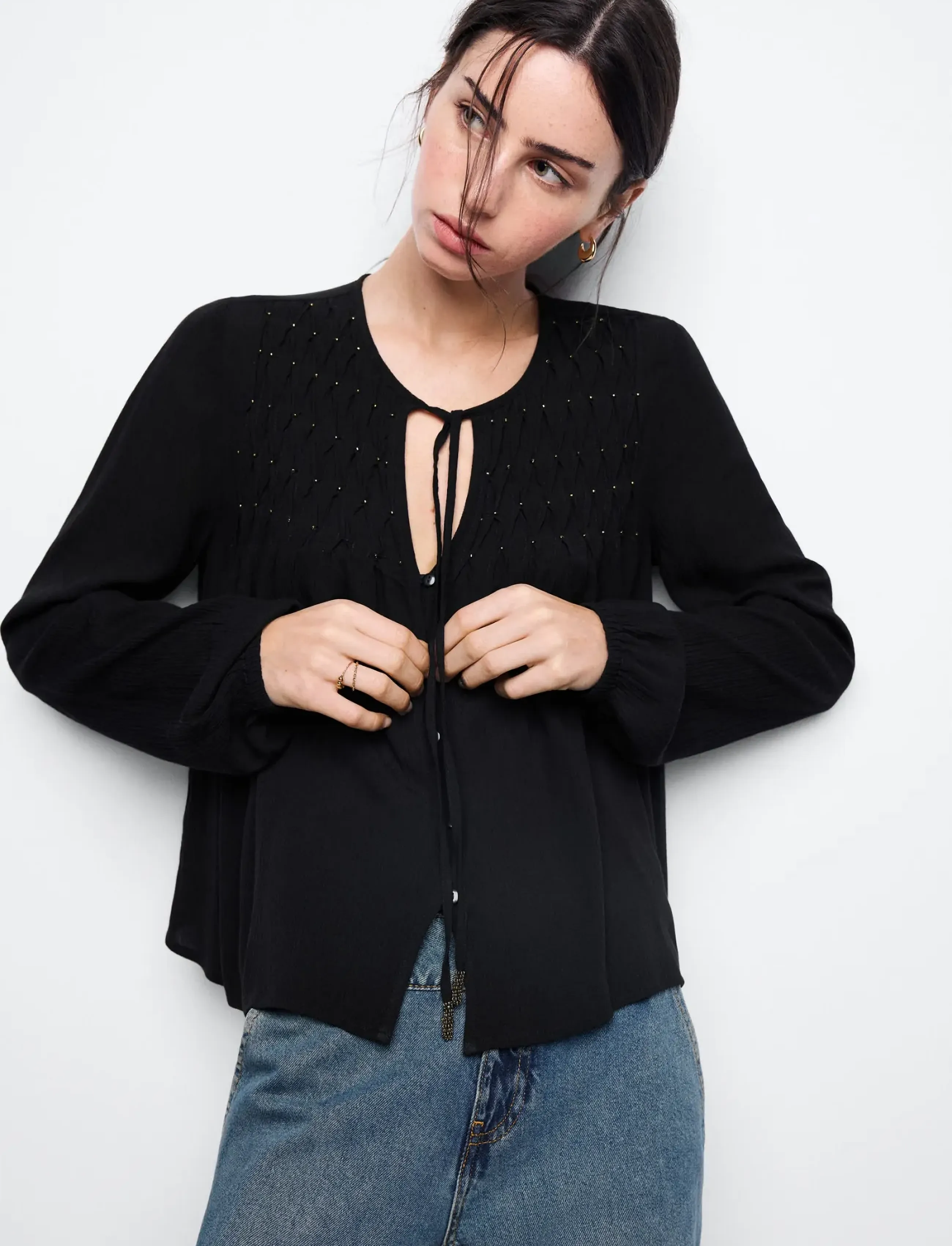 Mango Teen - Fluid blouse with metallic details - bluser & tunikaer - black - 0