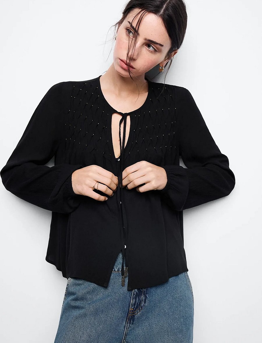 Mango Teen - Fluid blouse with metallic details - bluser & tunikaer - black - 0