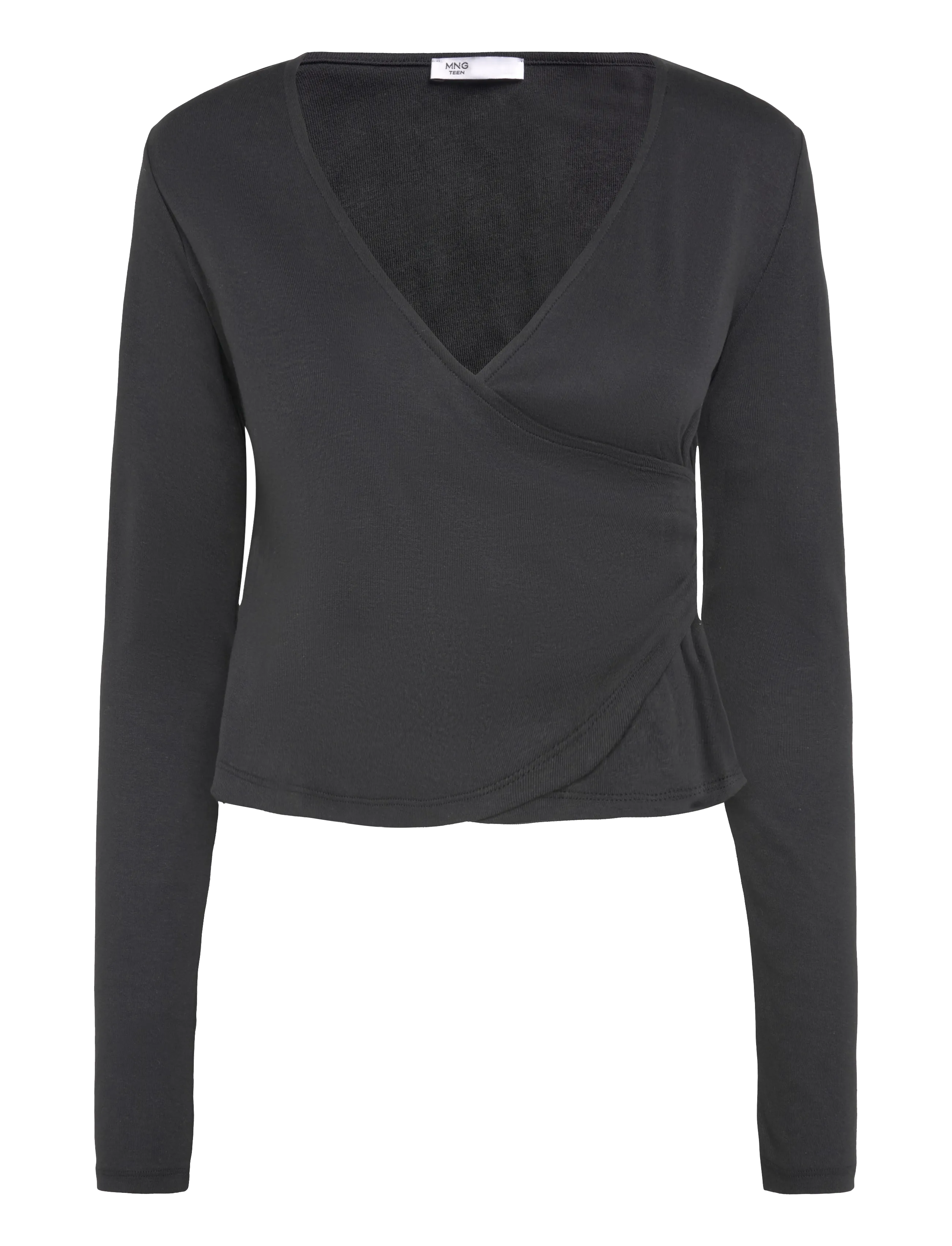 Mango Teen - Ribbed crossover T-shirt - black - 1