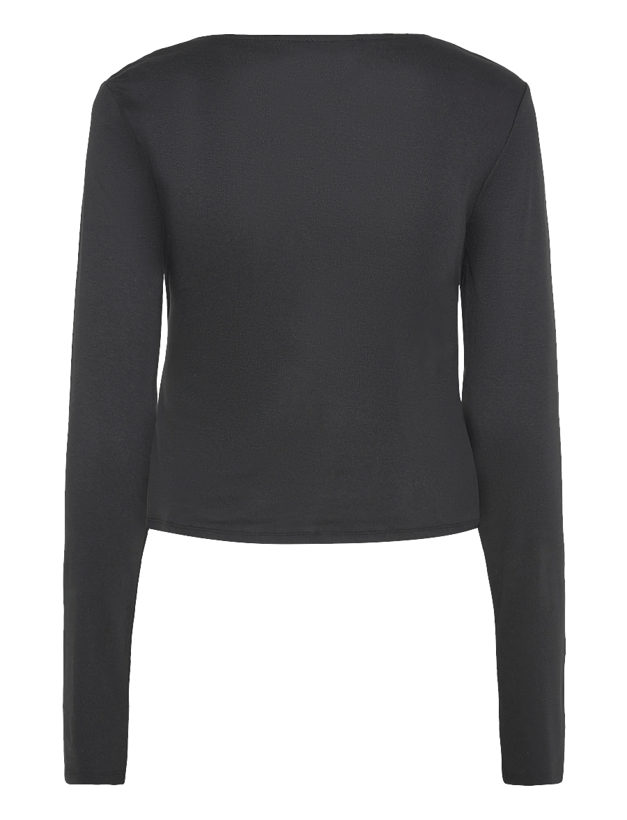 Mango Teen - Ribbed crossover T-shirt - långärmade t-shirts - black - 2