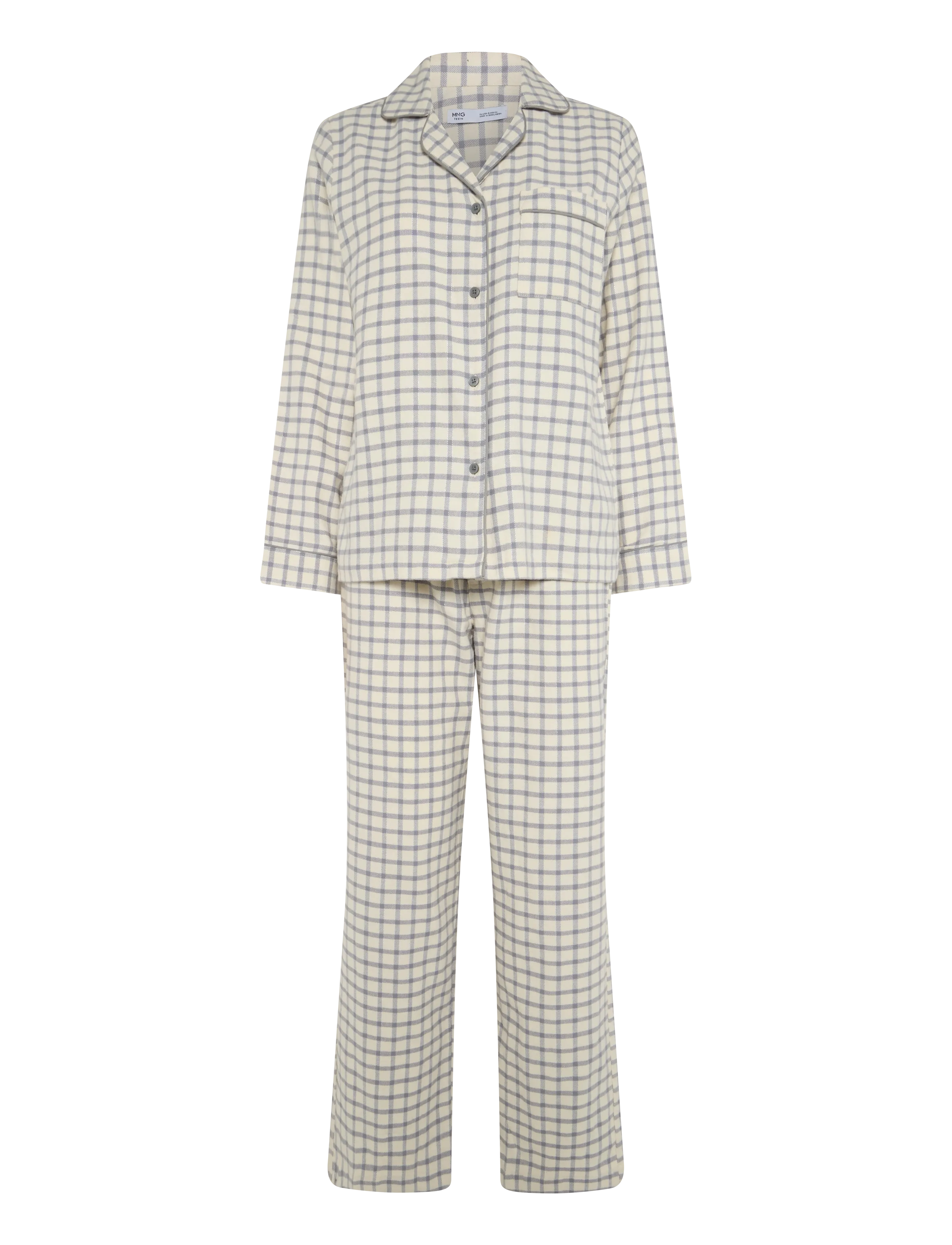 Mango Teen Cotton checked pyjamas with piping detail - Pyjamas - NATURAL WHITE / white