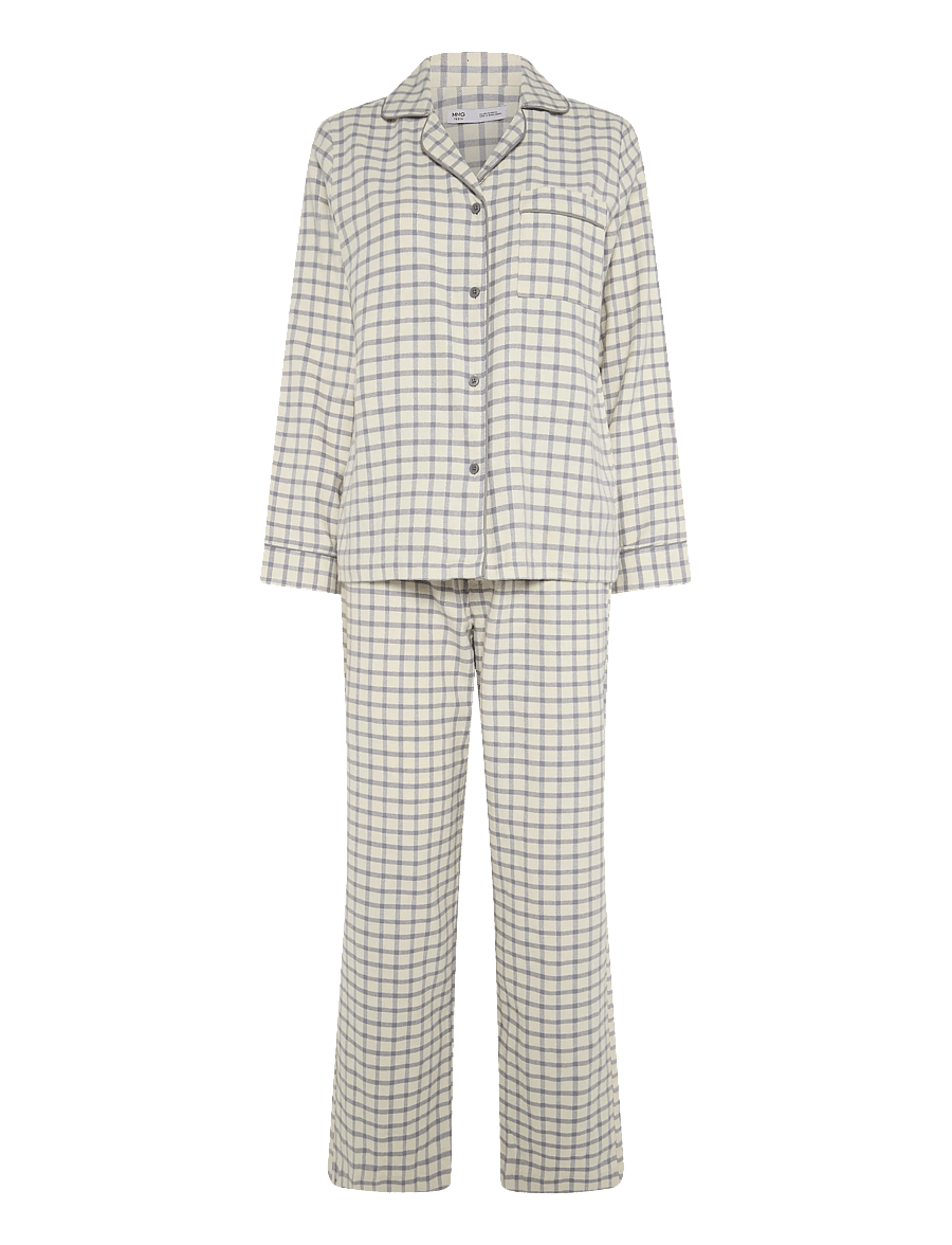 Mango Teen - Cotton checked pyjamas with piping detail - pyjamassæt - natural white - 1