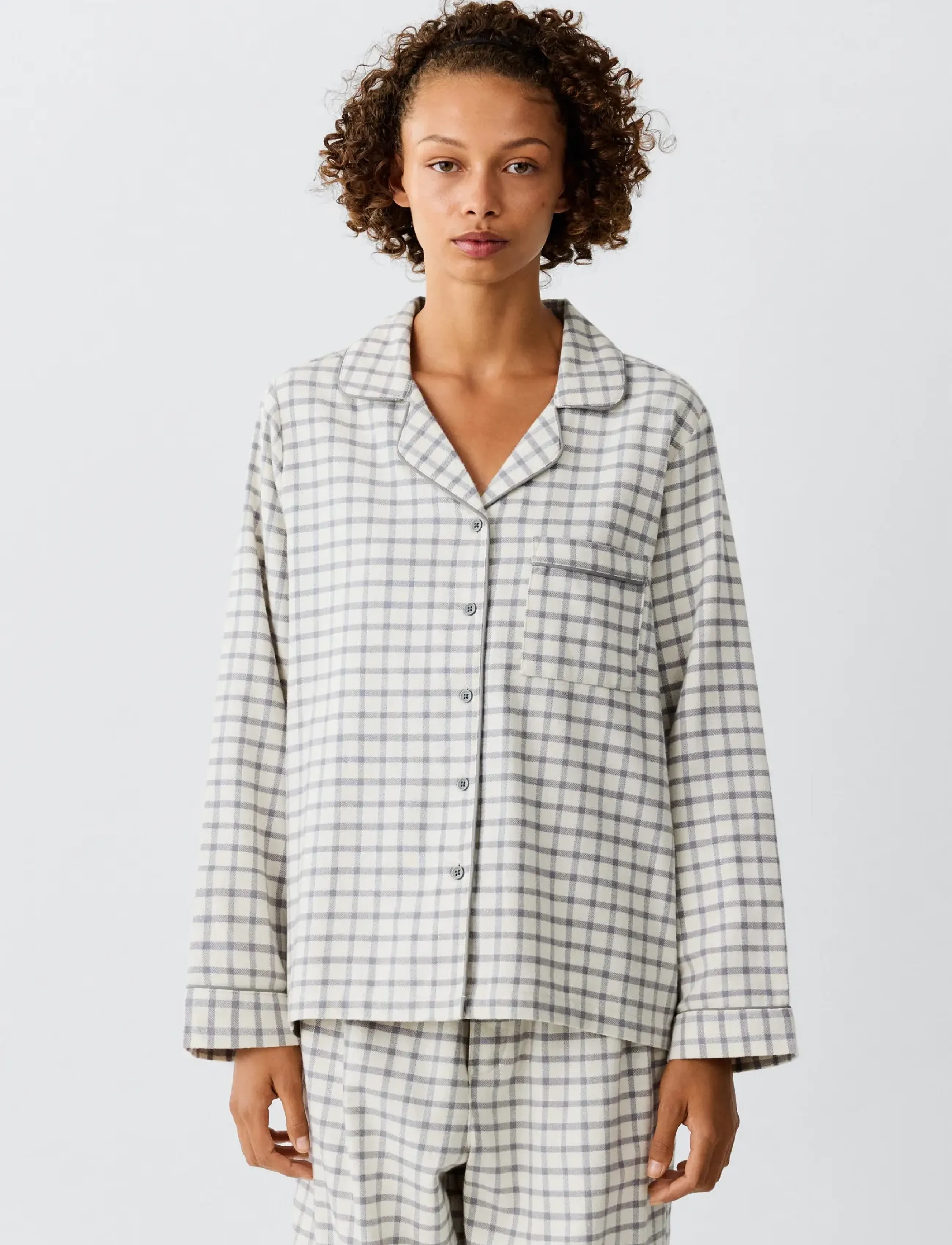 Mango Teen - Cotton checked pyjamas with piping detail - pyjamassæt - natural white - 0