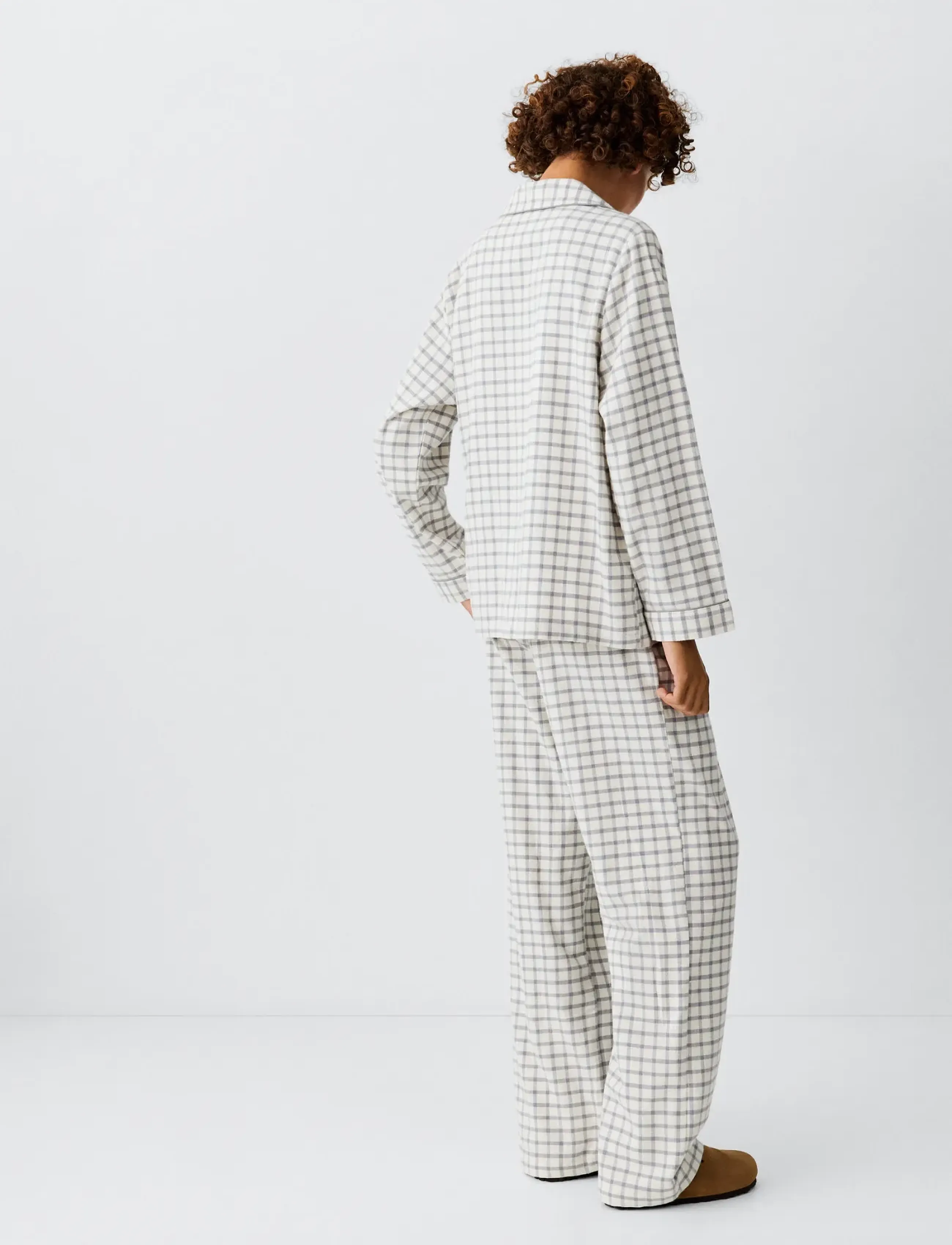 Mango Teen - Cotton checked pyjamas with piping detail - pyjamassæt - natural white - 3