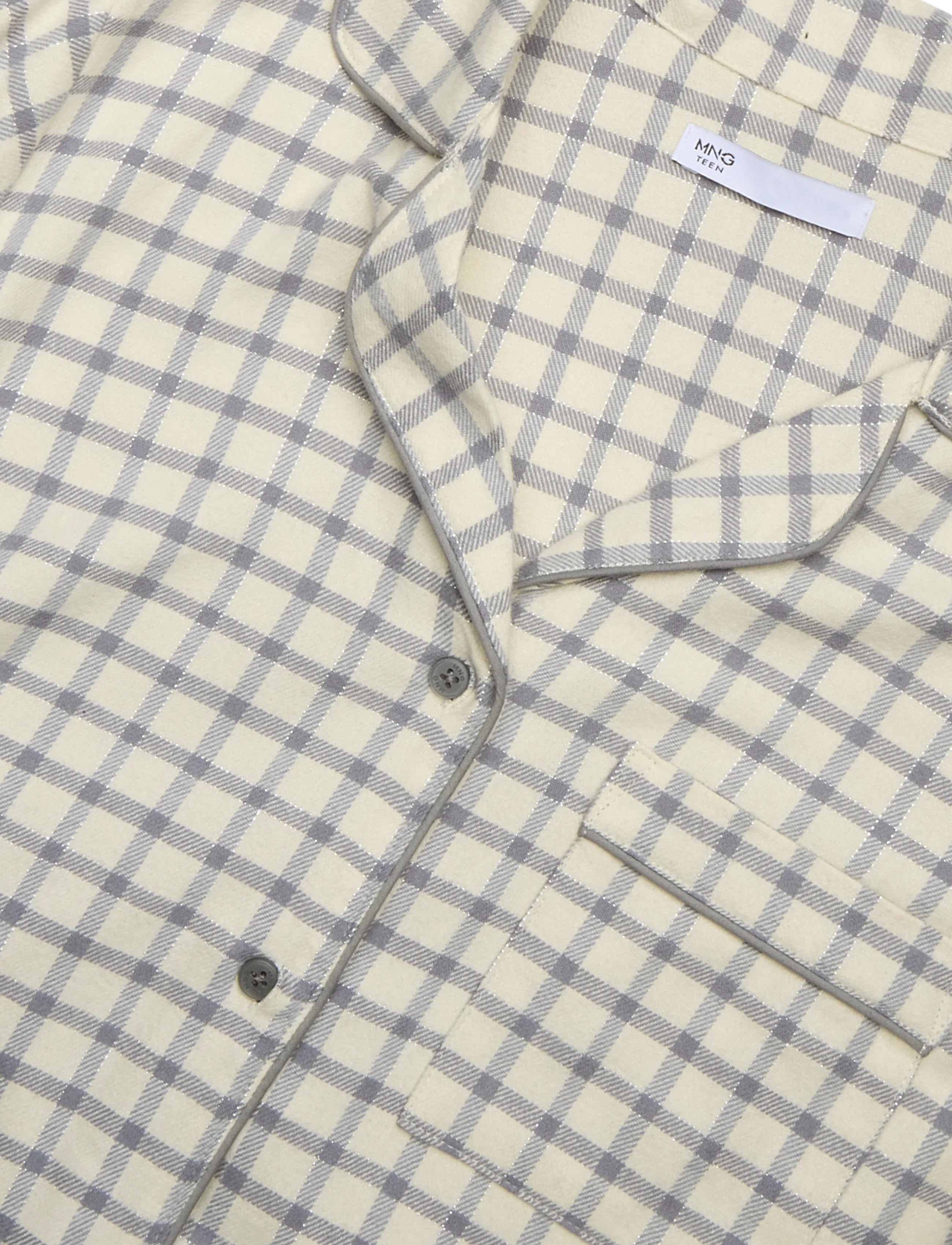 Mango Teen - Cotton checked pyjamas with piping detail - pyjamassæt - natural white - 4