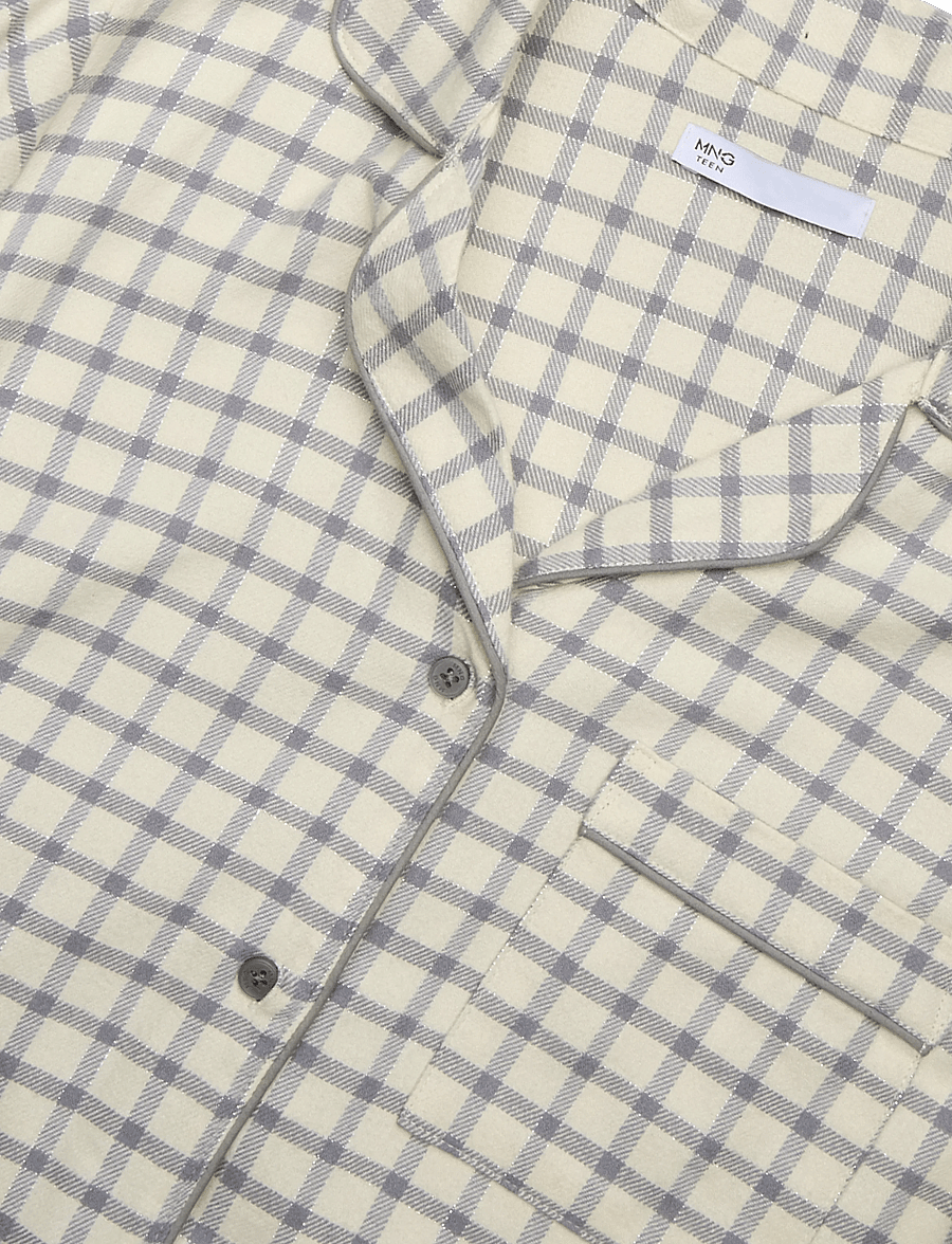 Mango Teen - Cotton checked pyjamas with piping detail - pyjamassæt - natural white - 4