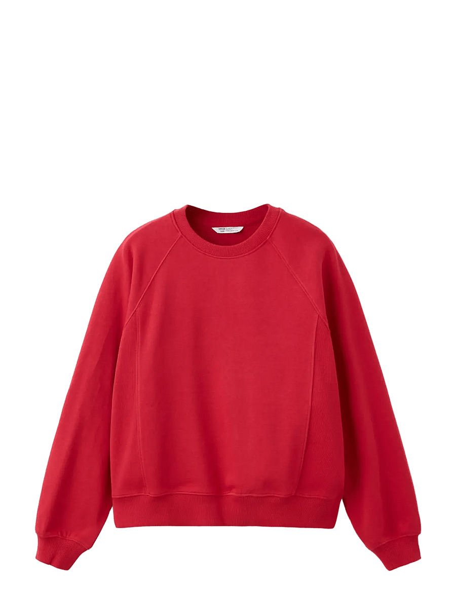 Mango Teen - Cotton sweatshirt with stitching detail - sweatshirts - red - 1