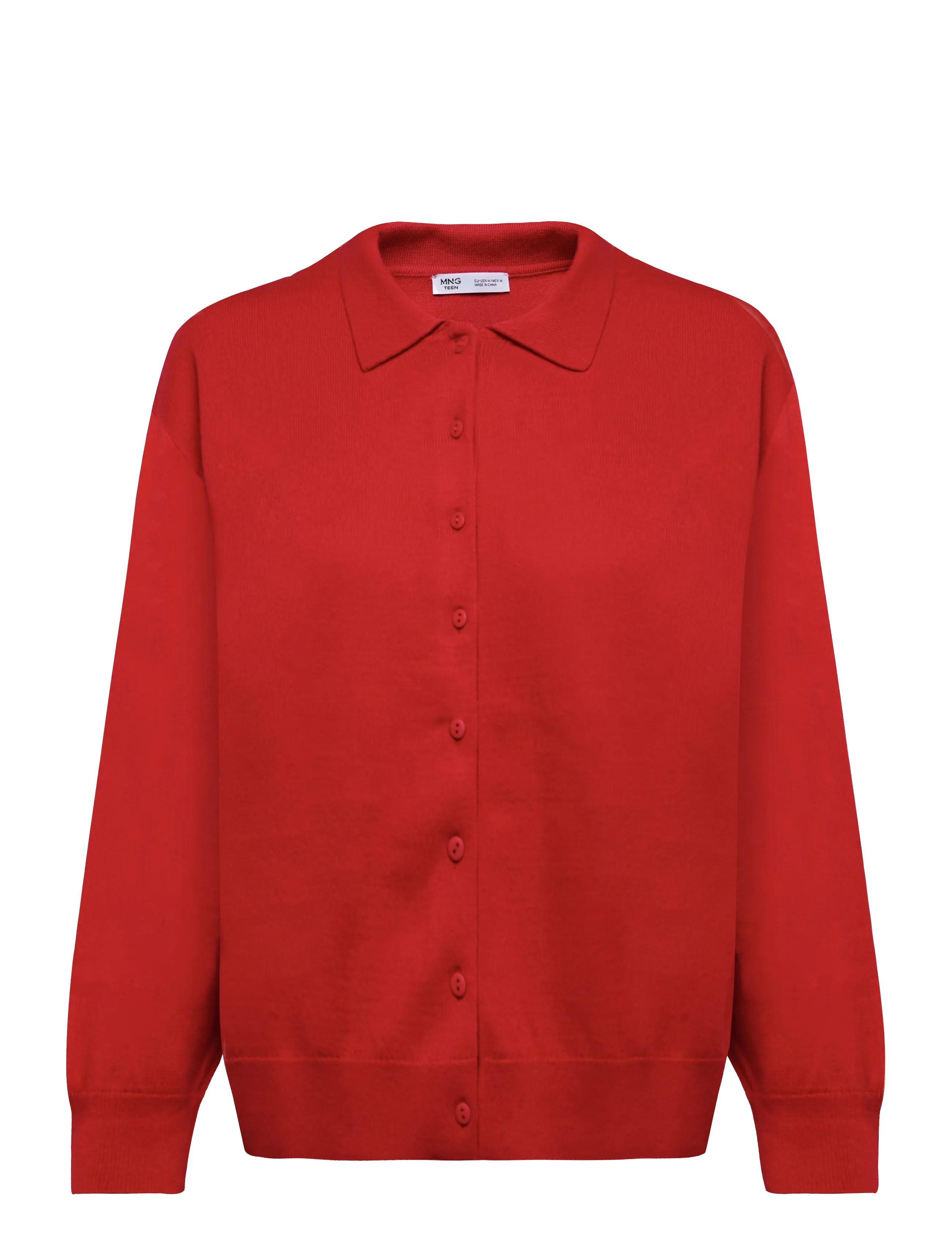 Mango Teen Fine knit polo collar cardigan - Koftor - RED / red