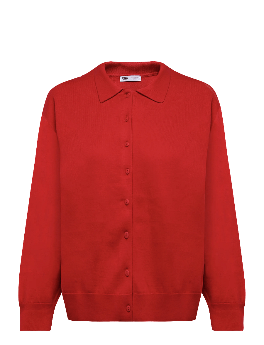 Mango Teen - Fine knit polo collar cardigan - långärmade pikéer - red - 1