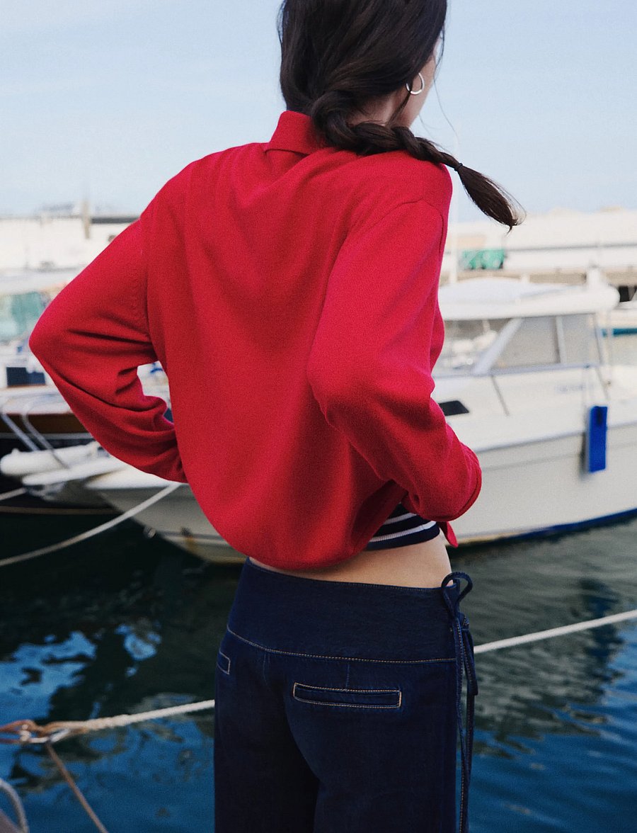 Mango Teen - Fine knit polo collar cardigan - långärmade pikéer - red - 0