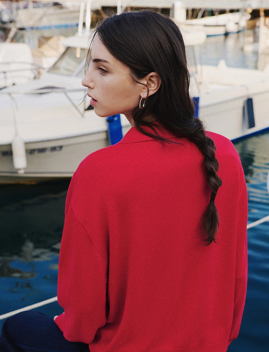 Mango Teen - Fine knit polo collar cardigan - långärmade pikéer - red - 3