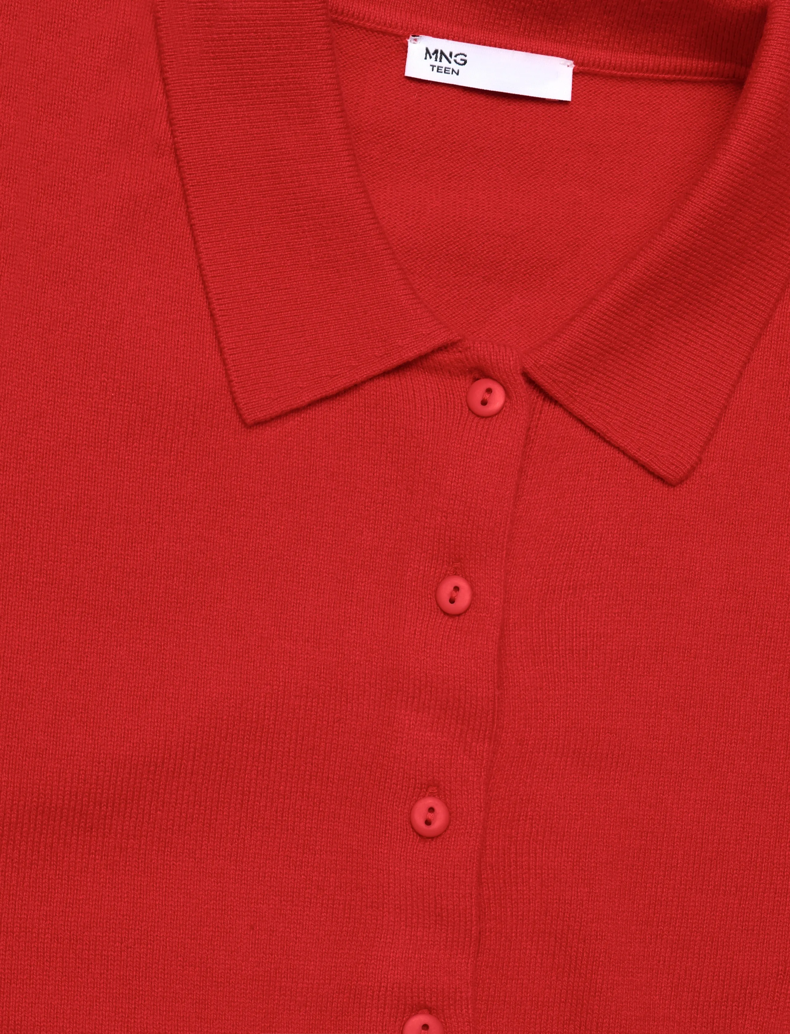 Mango Teen - Fine knit polo collar cardigan - långärmade pikéer - red - 4