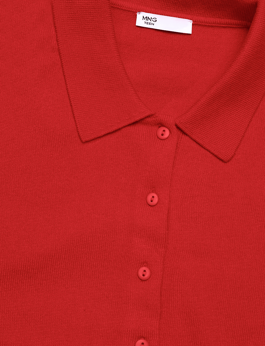 Mango Teen - Fine knit polo collar cardigan - långärmade pikéer - red - 4