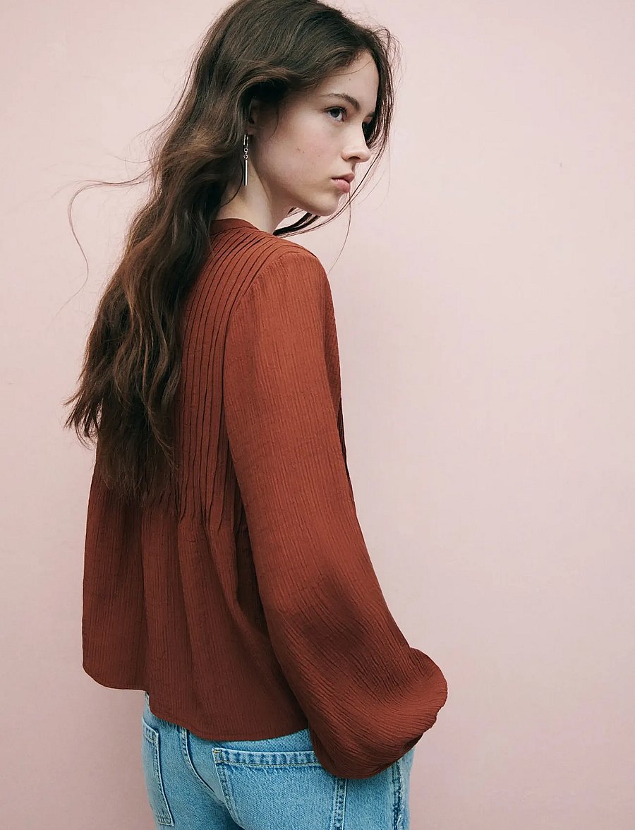 Mango Teen - Chiffon blouse with tie details - bluser & tunikaer - medium orange - 3