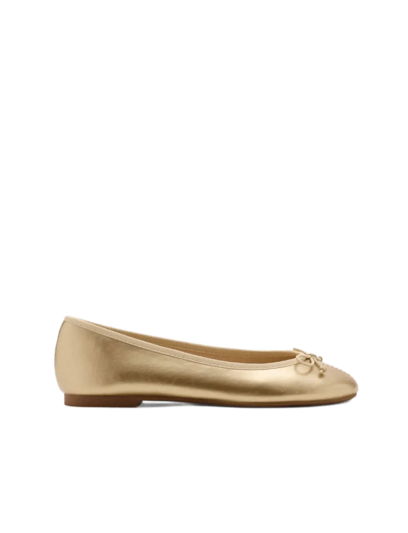Mango Teen Metallic Ballet Flats With Bow, 32, Schuhe, Gold - Ballerinas, Kinder