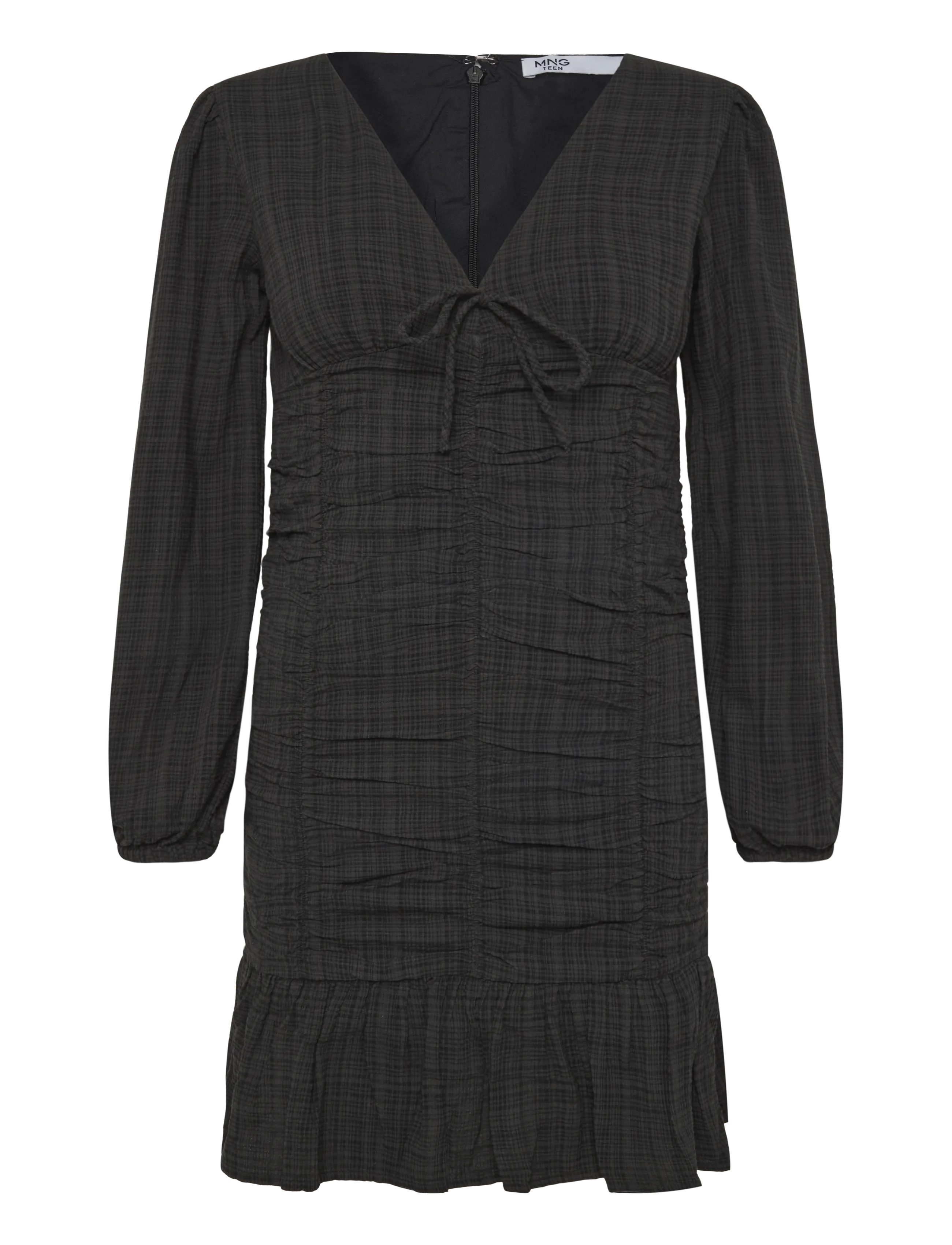 Mango Teen Short textured V-neck dress - Hverdagskjoler - BLACK / black