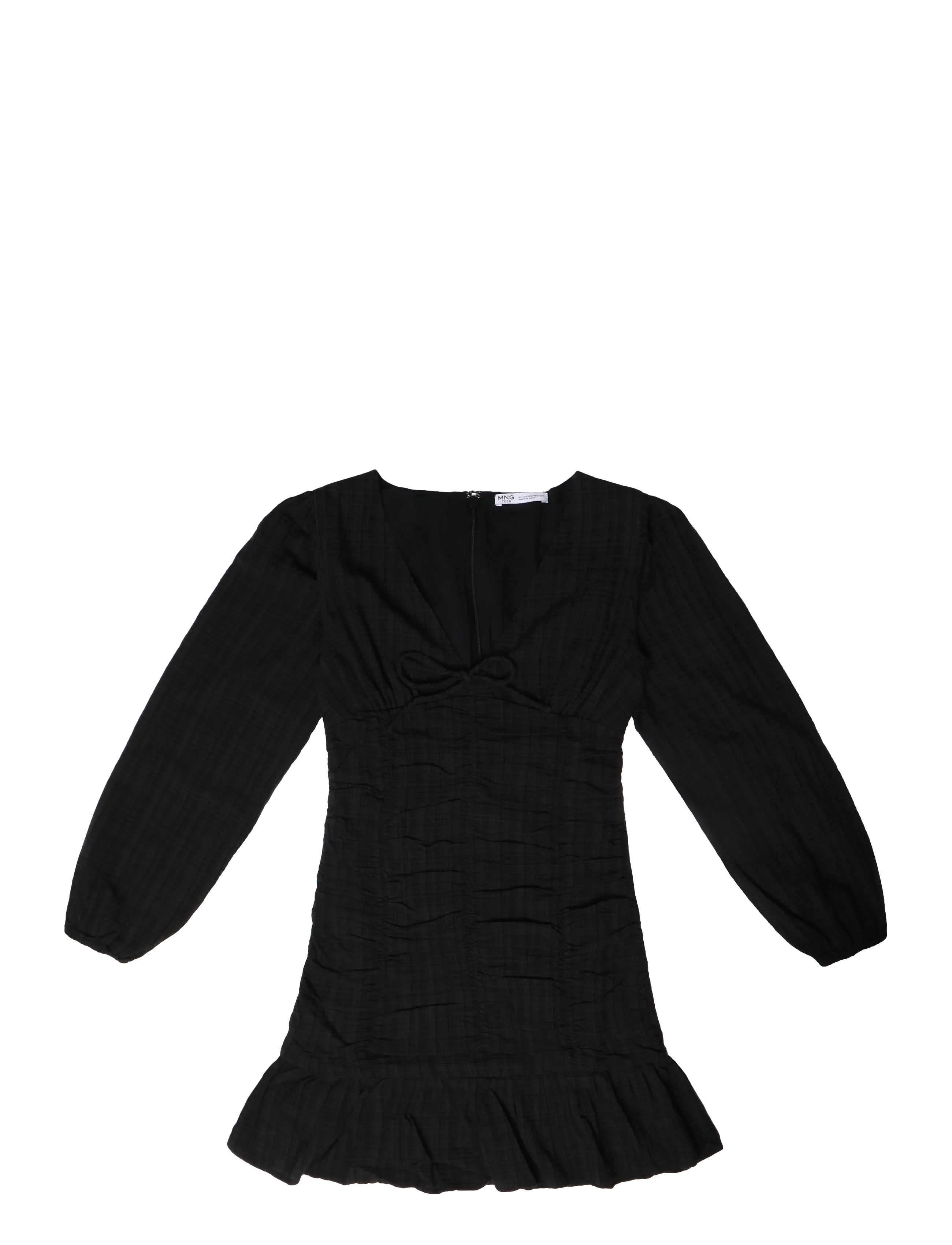 Mango Teen Short textured V-neck dress - Vardagsklänningar - BLACK / black