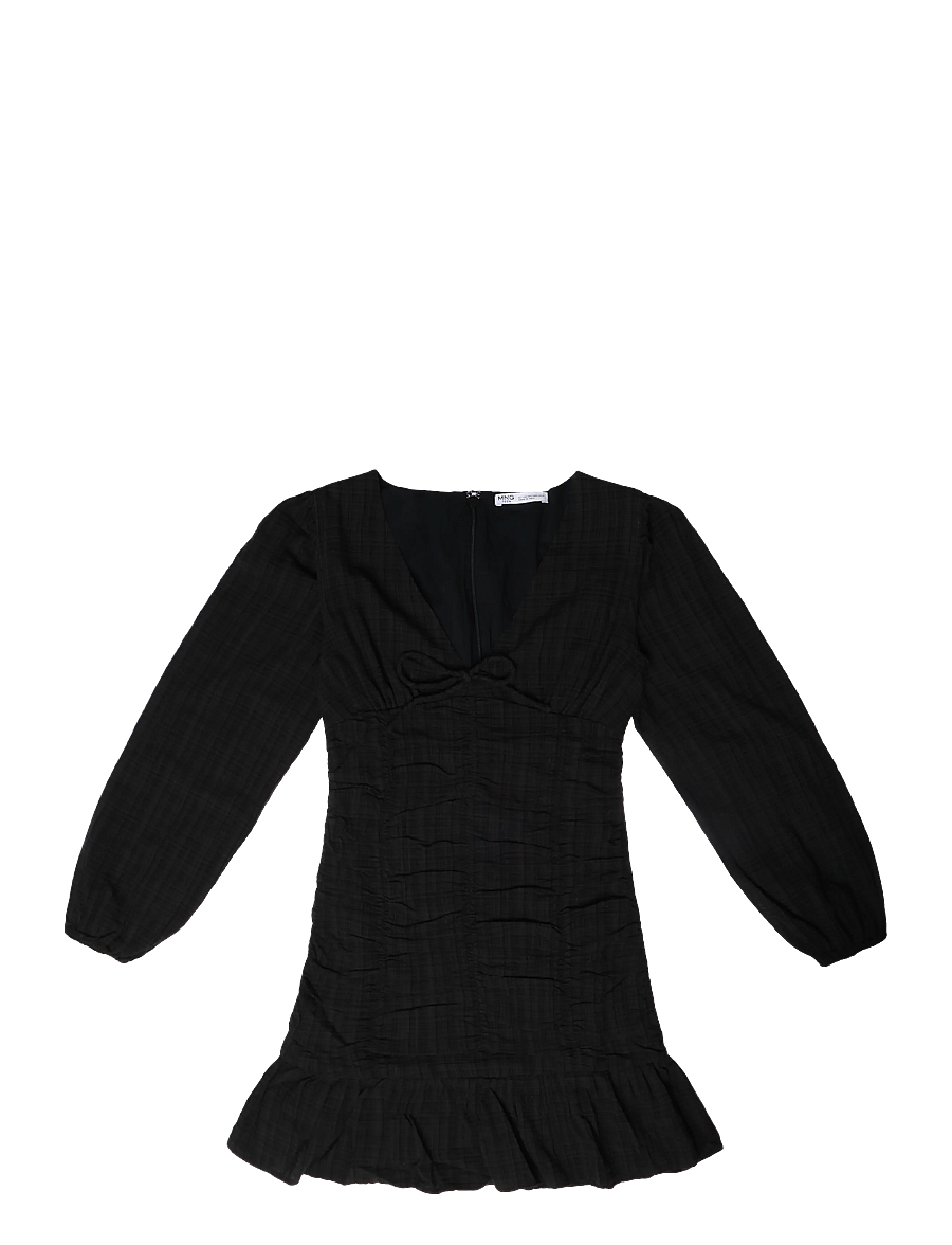 Mango Teen - Short textured V-neck dress - långärmade vardagsklänningar - black - 0