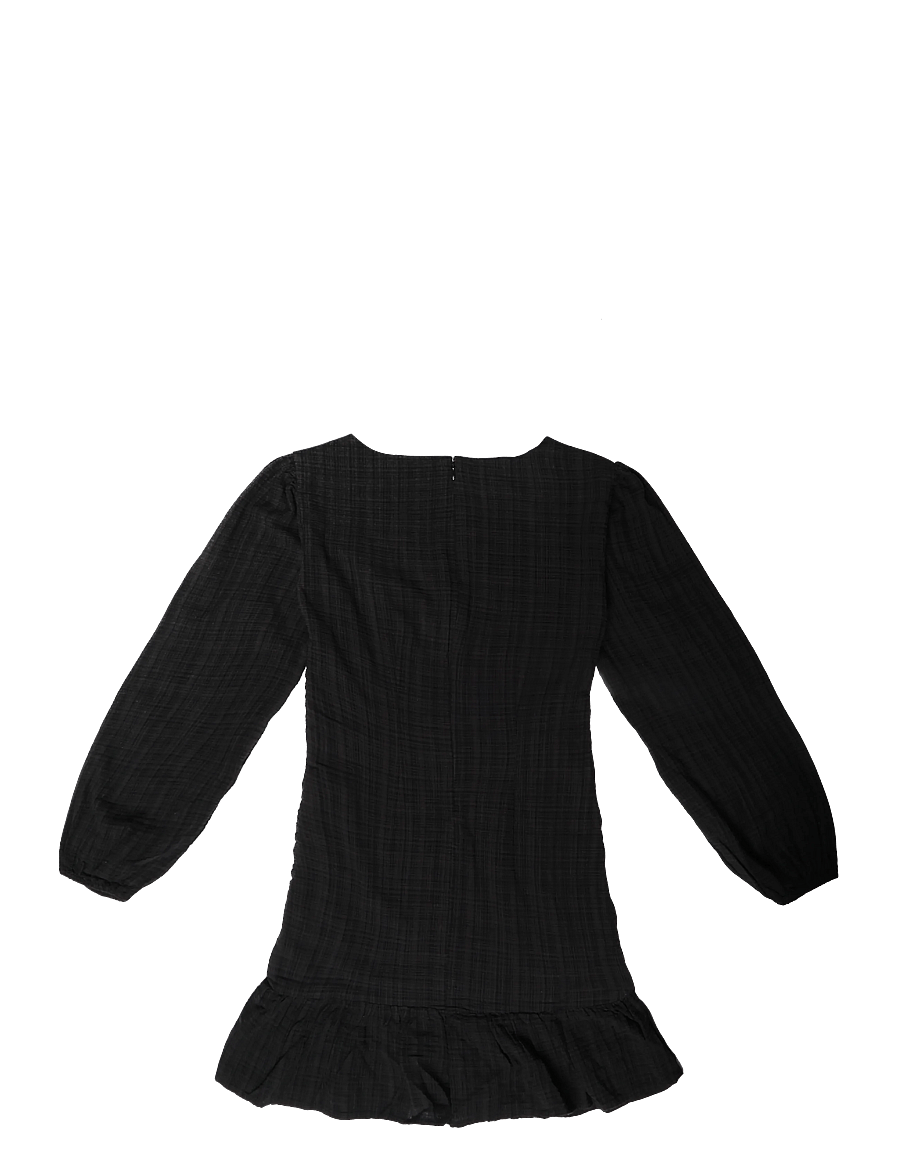 Mango Teen - Short textured V-neck dress - långärmade vardagsklänningar - black - 1
