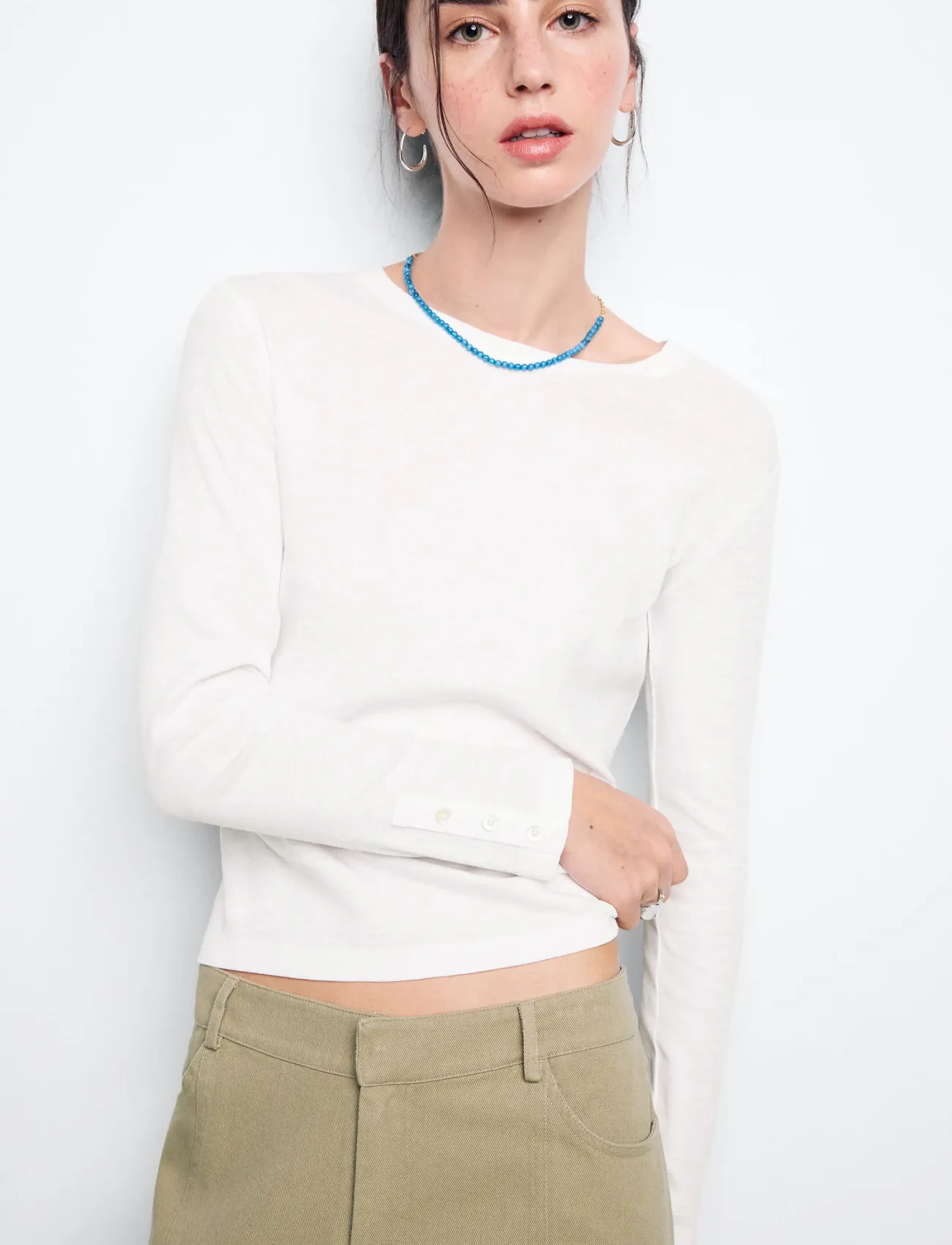 Mango Teen - Long-sleeved T-shirt with decorative buttons - långärmade t-shirts - natural white - 0