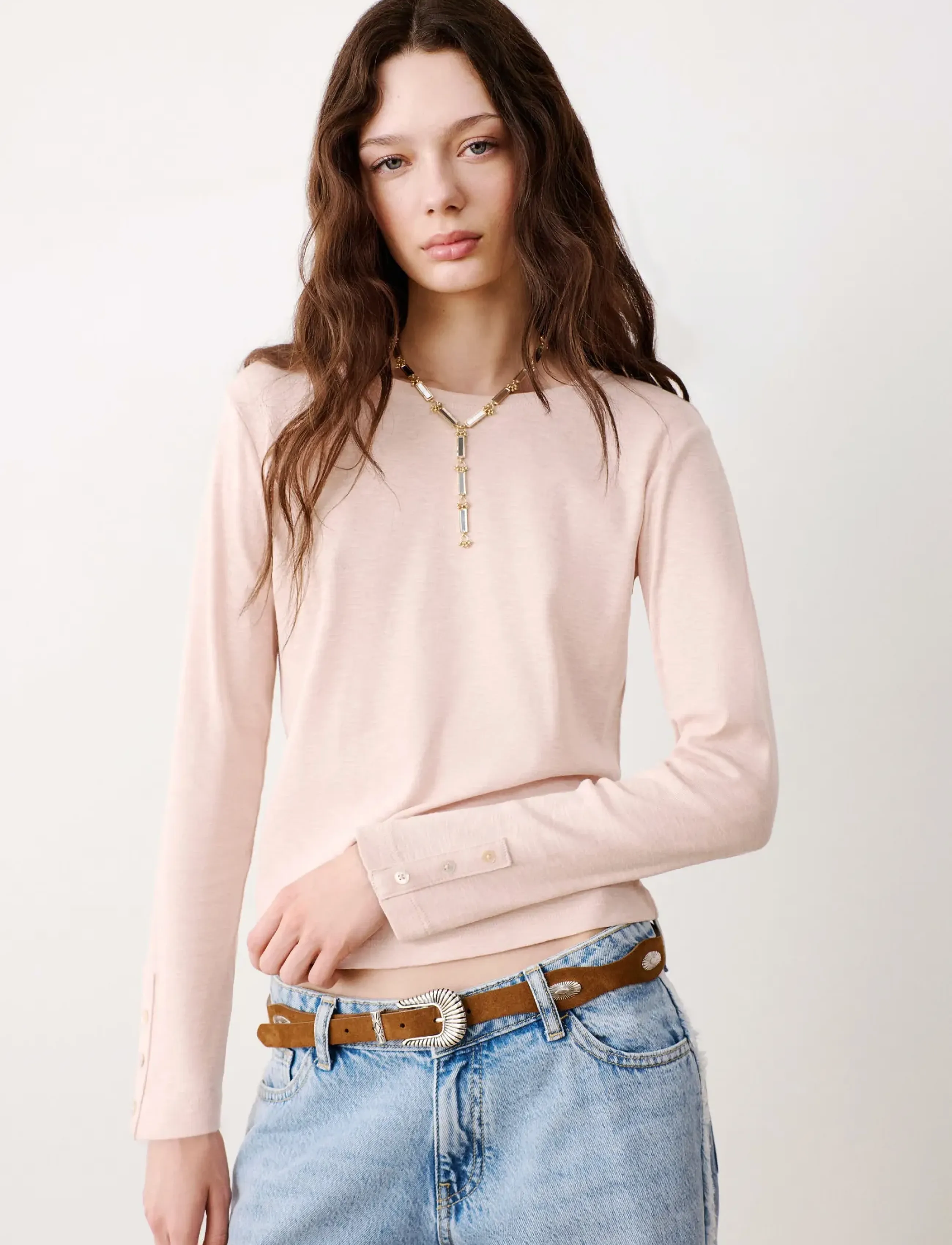 Mango Teen Long-sleeved T-shirt with decorative buttons - Toppe og t-shirts - LT PASTEL BROWN / beige