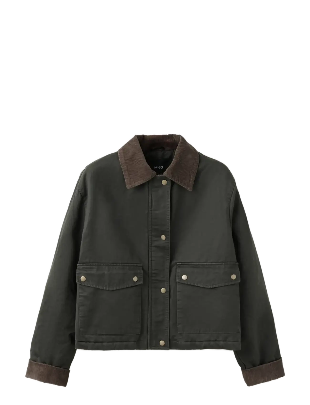 Mango Teen Cotton parka with corduroy collar - Ytterkläder - MEDIUM GREEN / khaki/green