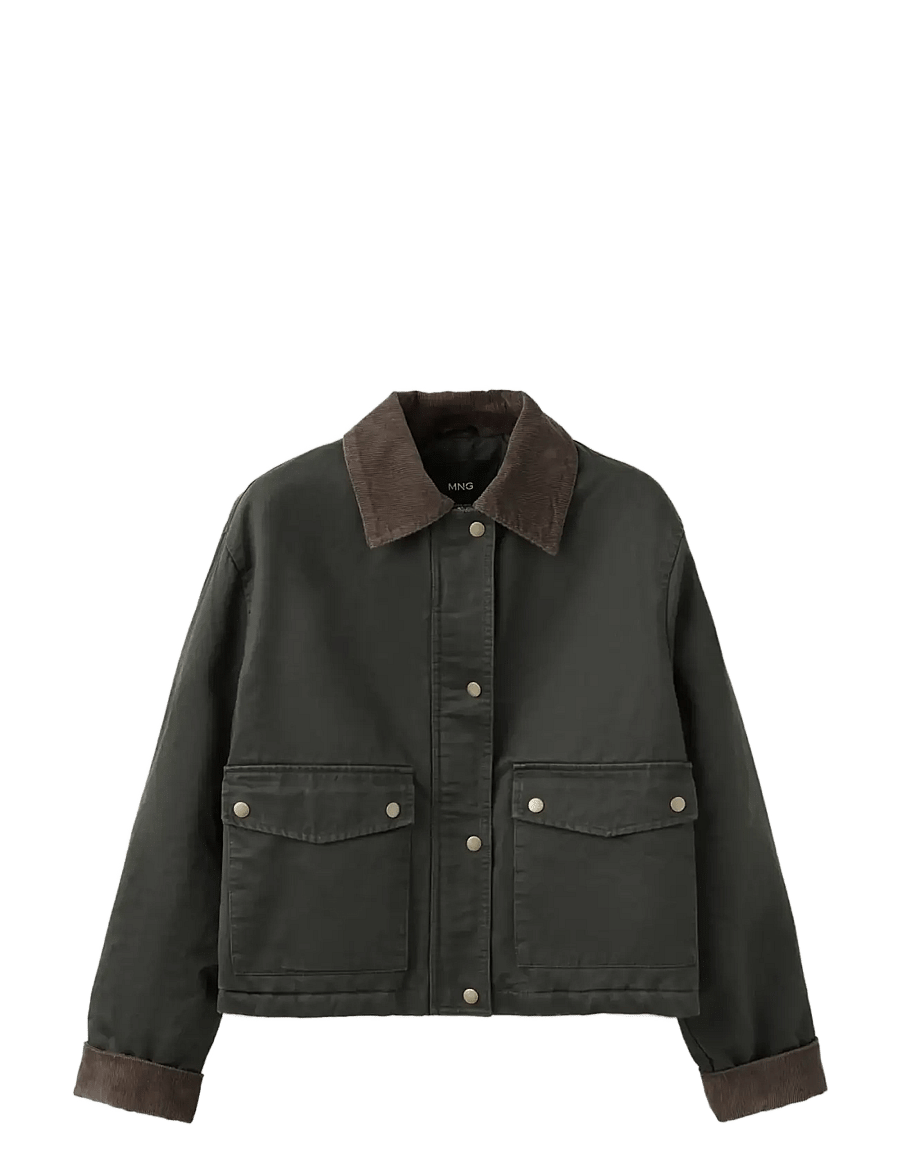 Mango Teen - Cotton parka with corduroy collar - parkas - medium green - 1