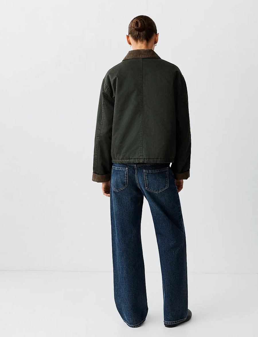 Mango Teen - Cotton parka with corduroy collar - parkas - medium green - 2