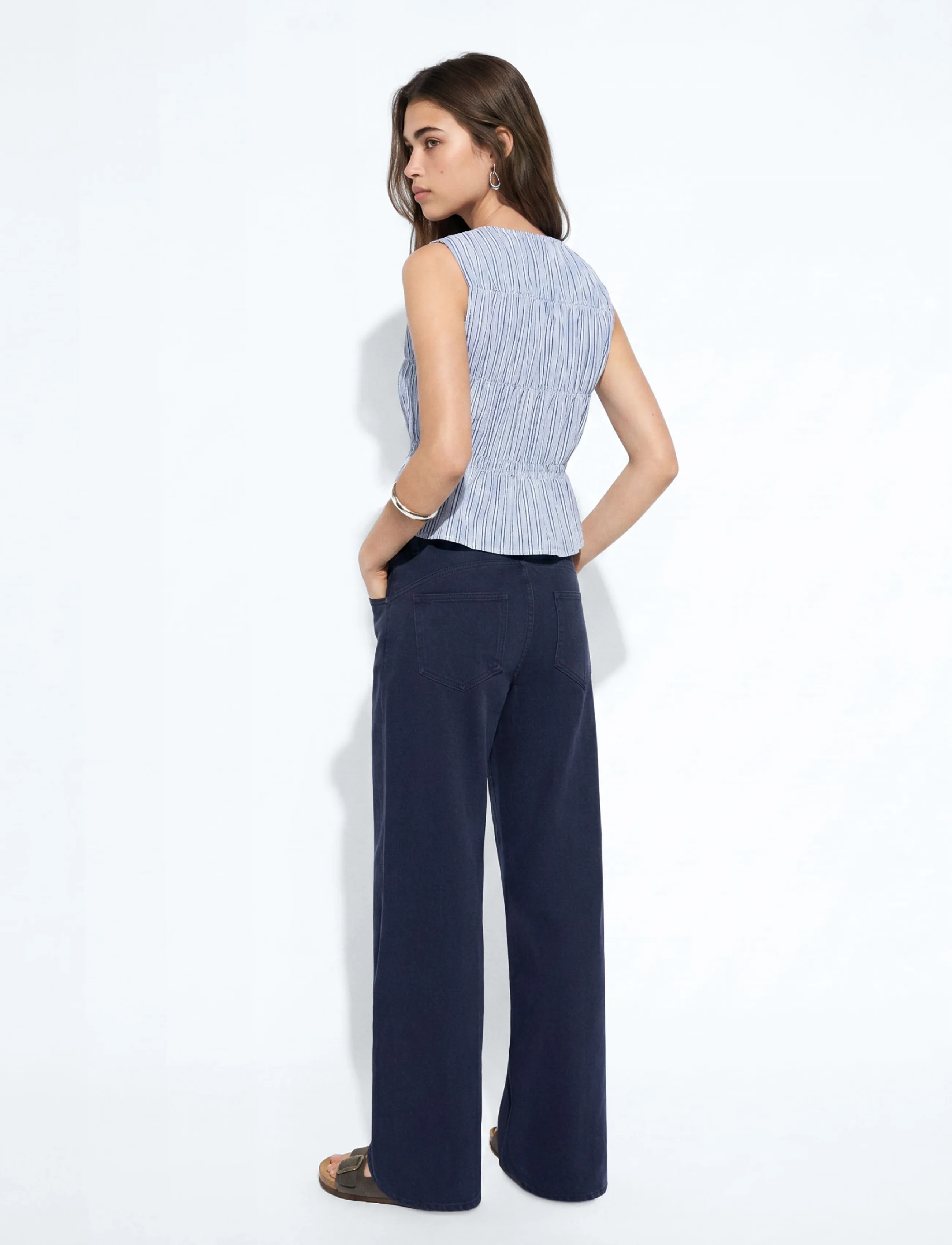 Mango Teen - Gathered 100% cotton striped top - Ærmeløs undertrøje - lt-pastel blue - 3