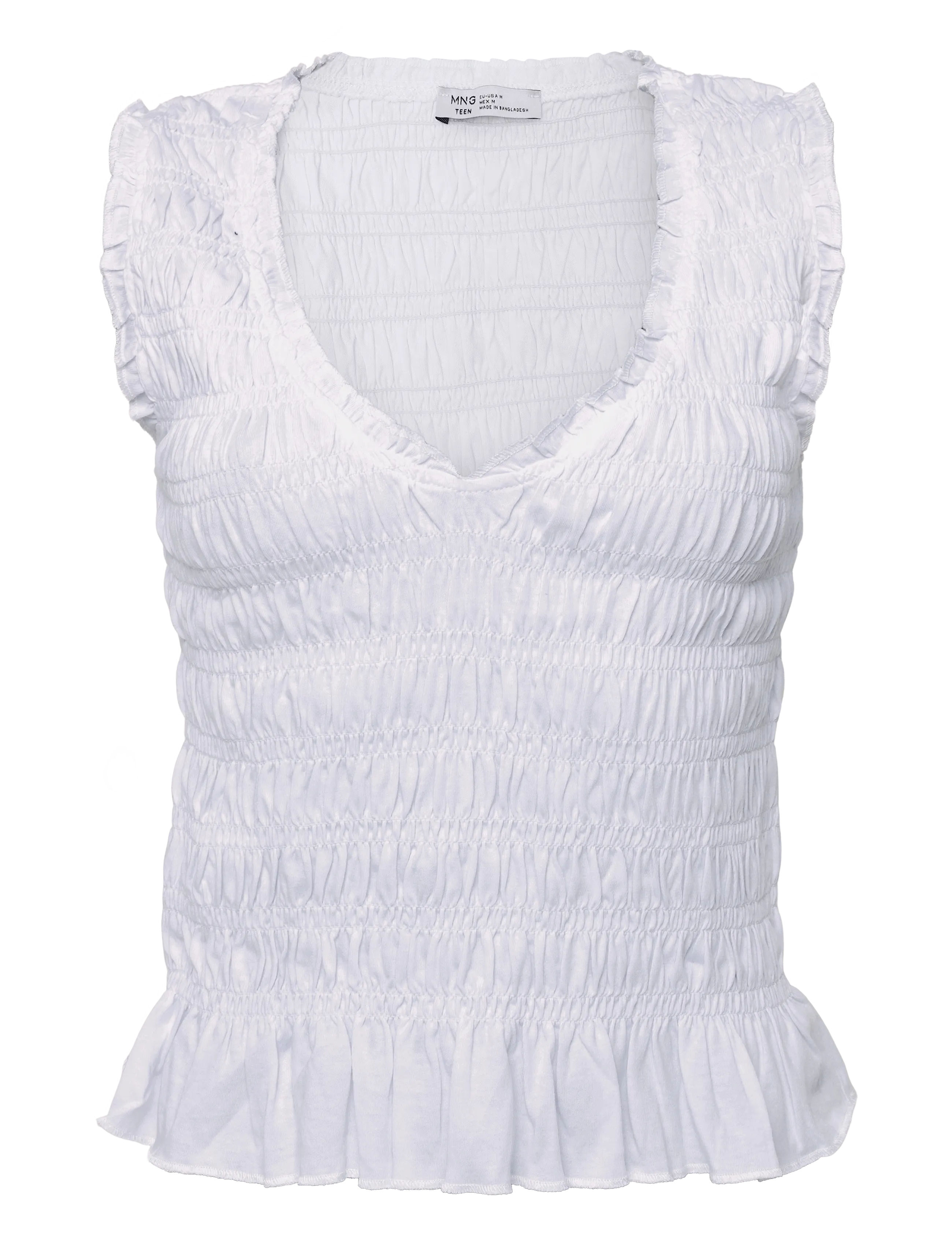 Mango Teen Ruched cotton top - Overdele - NATURAL WHITE / white
