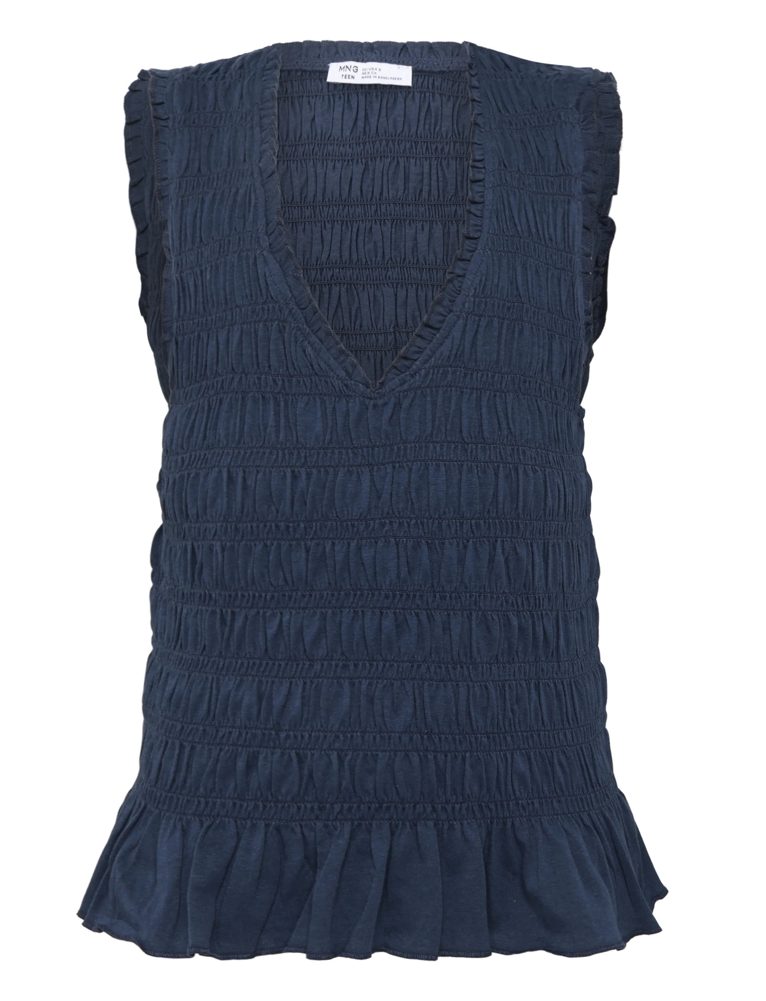 Mango Teen Ruched cotton top - Mango Teen - NAVY / navy