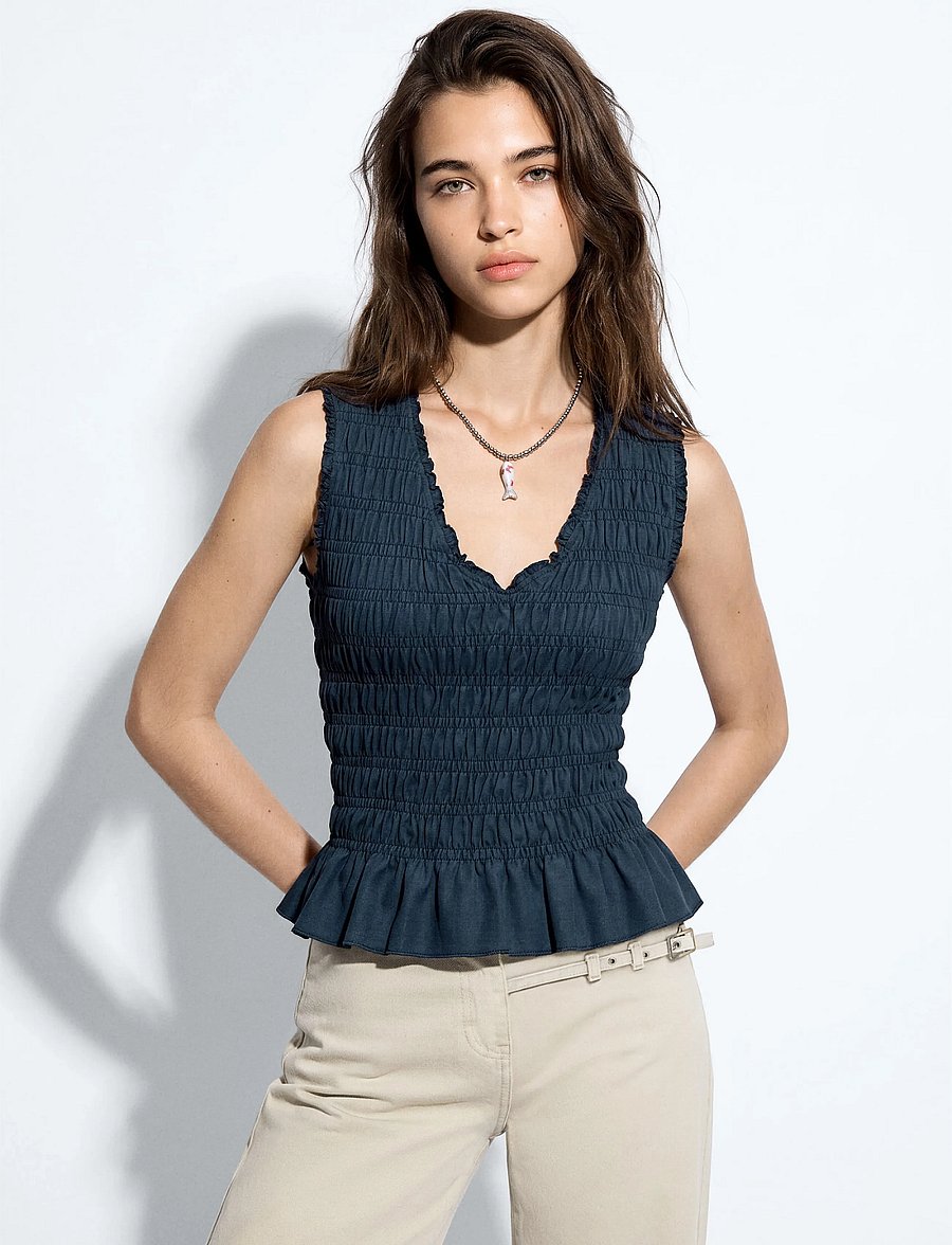 Mango Teen - Ruched cotton top - Ærmeløs undertrøje - navy - 0