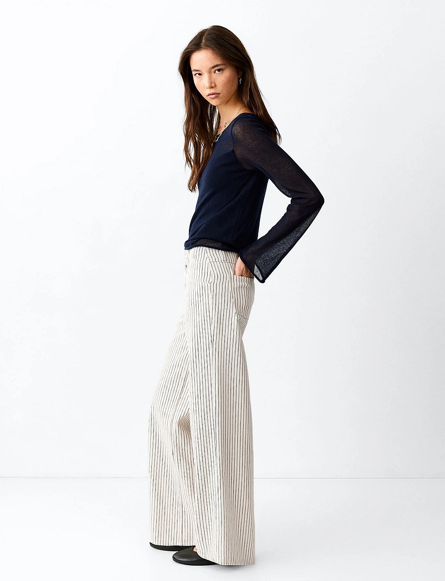 Mango Teen - Wide leg striped jeans - vida jeans - light beige - 0