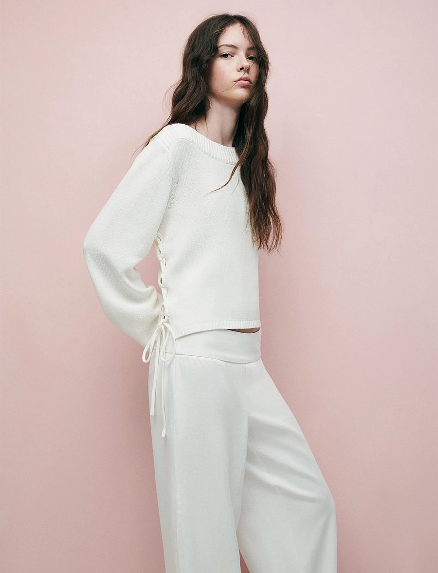 Mango Teen - Knitted sweater with tie slits - trøjer - natural white - 0
