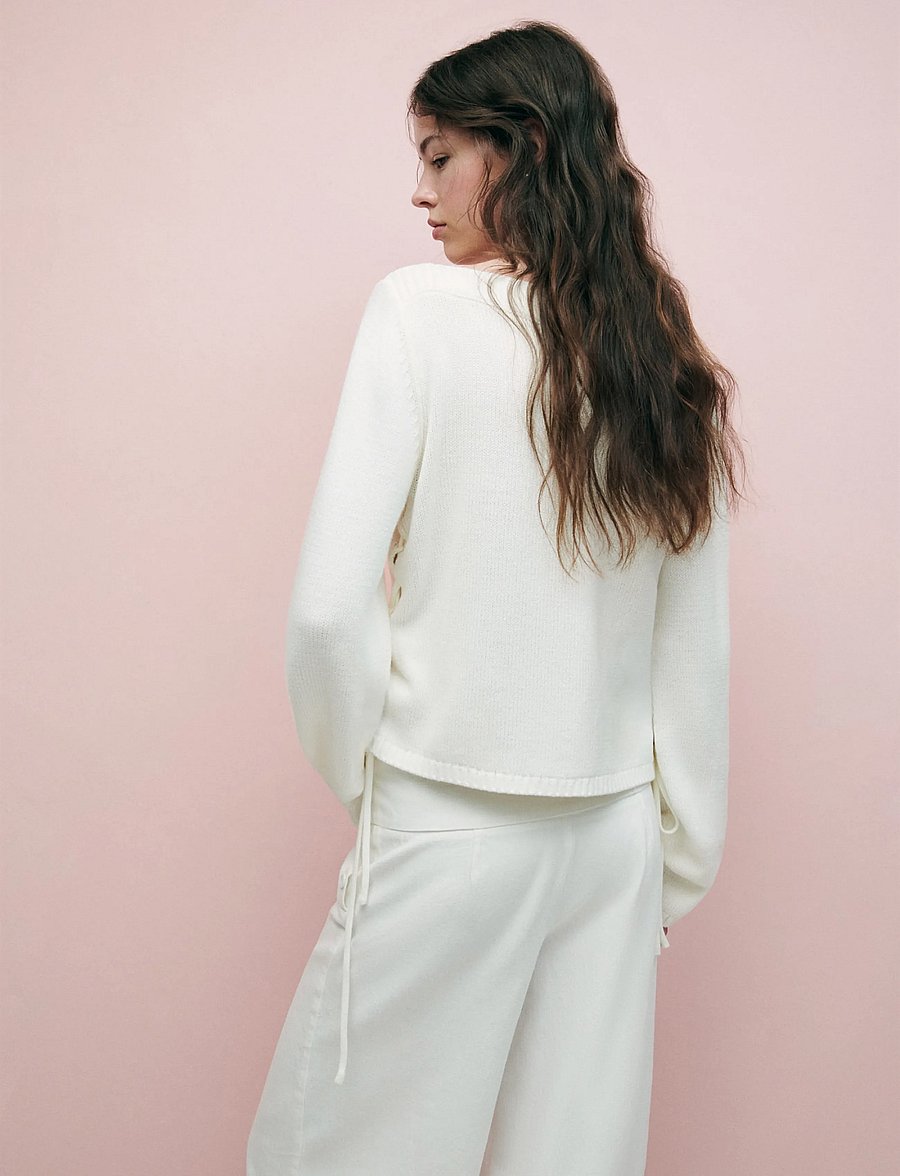 Mango Teen - Knitted sweater with tie slits - trøjer - natural white - 2
