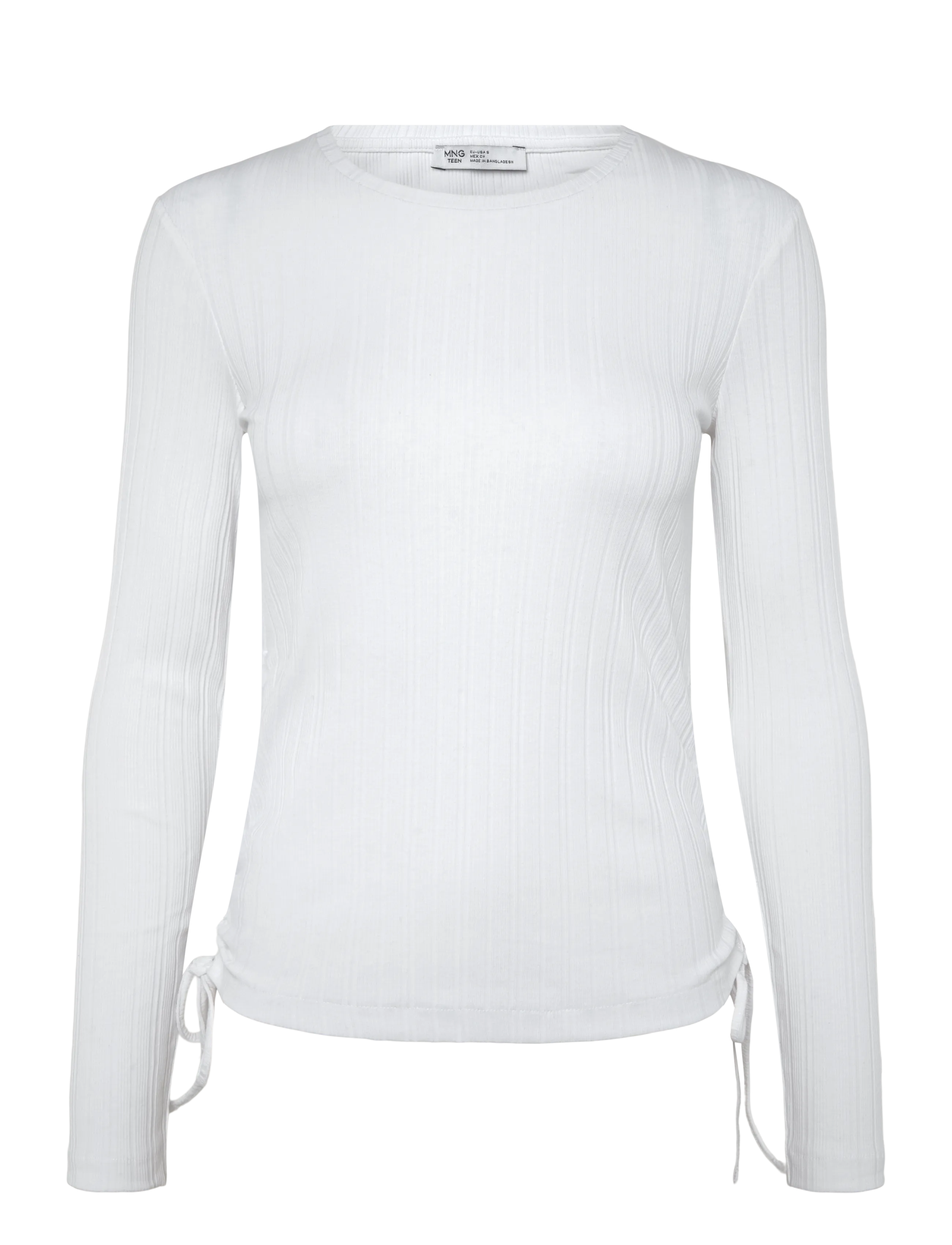 Mango Teen Ribbed T-shirt with ruched detail - Langærmede T-shirts - NATURAL WHITE / white