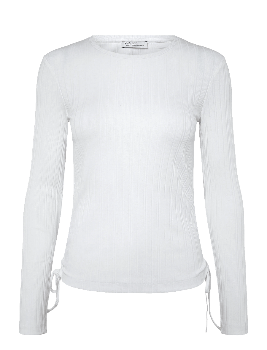 Mango Teen - Ribbed T-shirt with ruched detail - langærmede t-shirts - natural white - 1