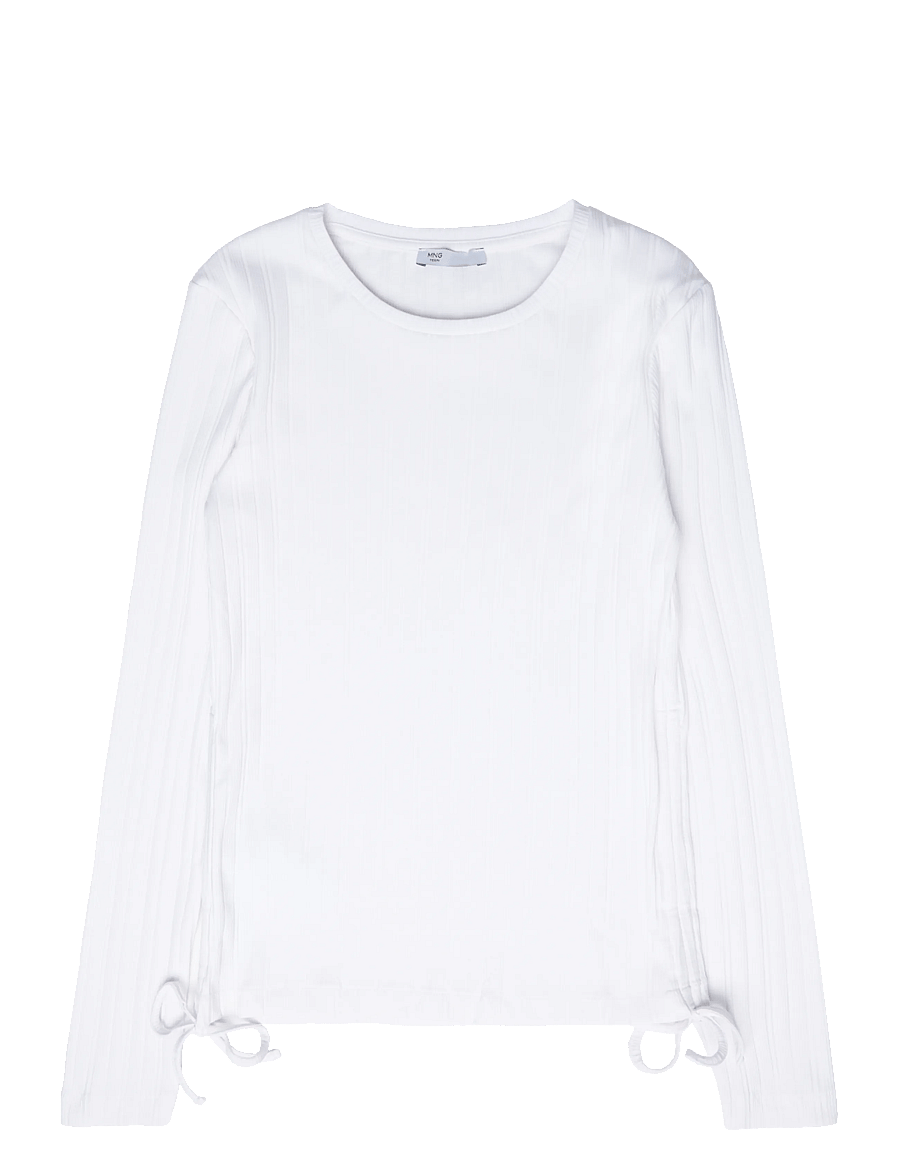 Mango Teen - Ribbed T-shirt with ruched detail - långärmade t-shirts - natural white - 1