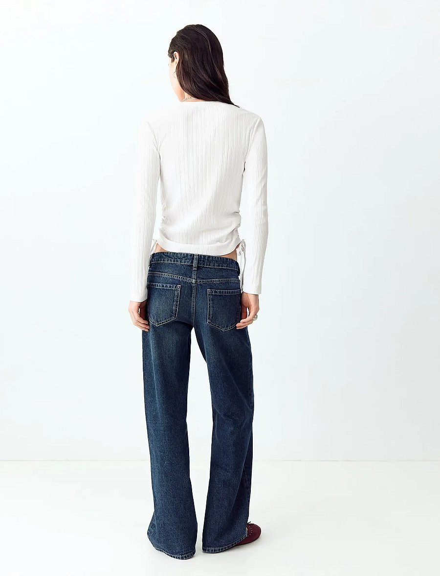 Mango Teen - Ribbed T-shirt with ruched detail - långärmade t-shirts - natural white - 3