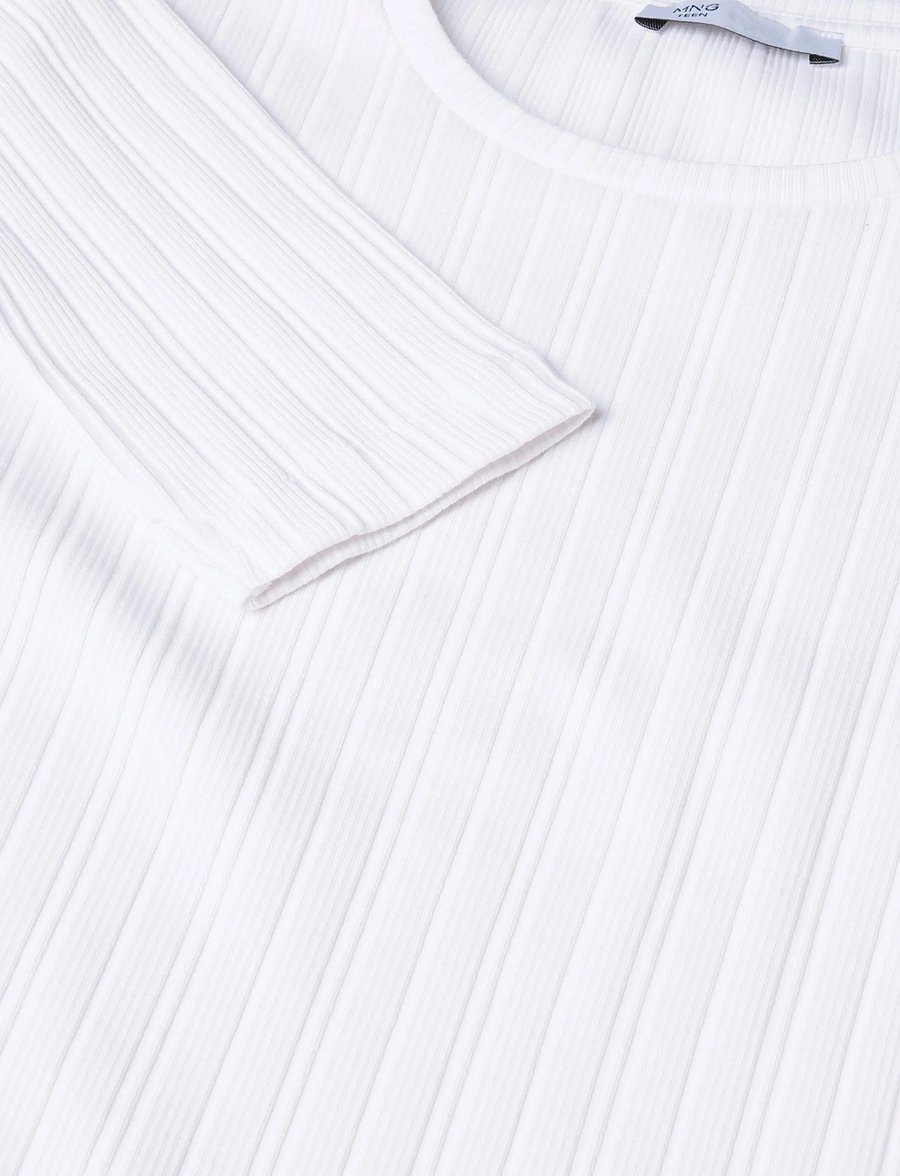 Mango Teen - Ribbed T-shirt with ruched detail - långärmade t-shirts - natural white - 4