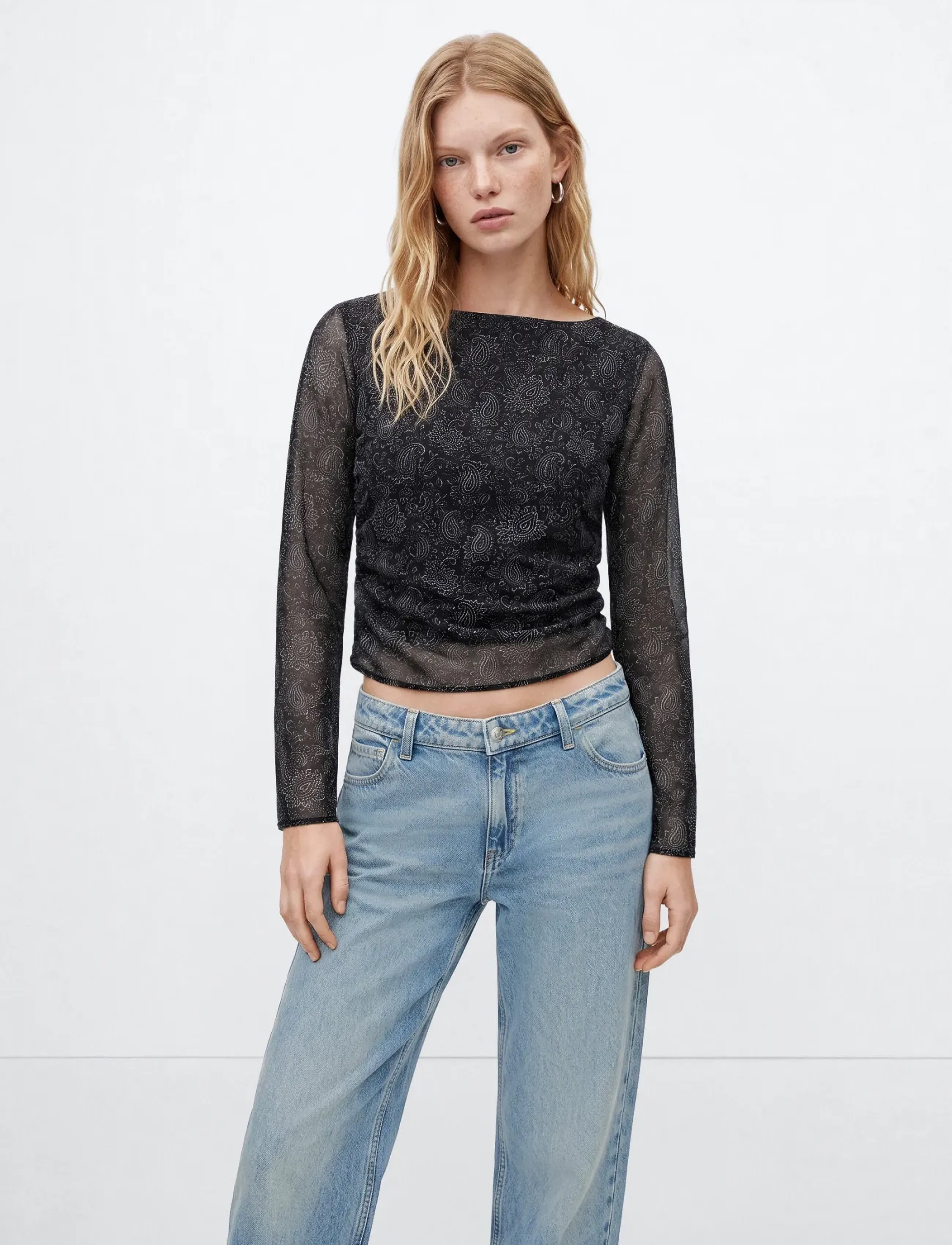 Mango Teen Paisley boat-neck blouse - Overdele - BLACK / black